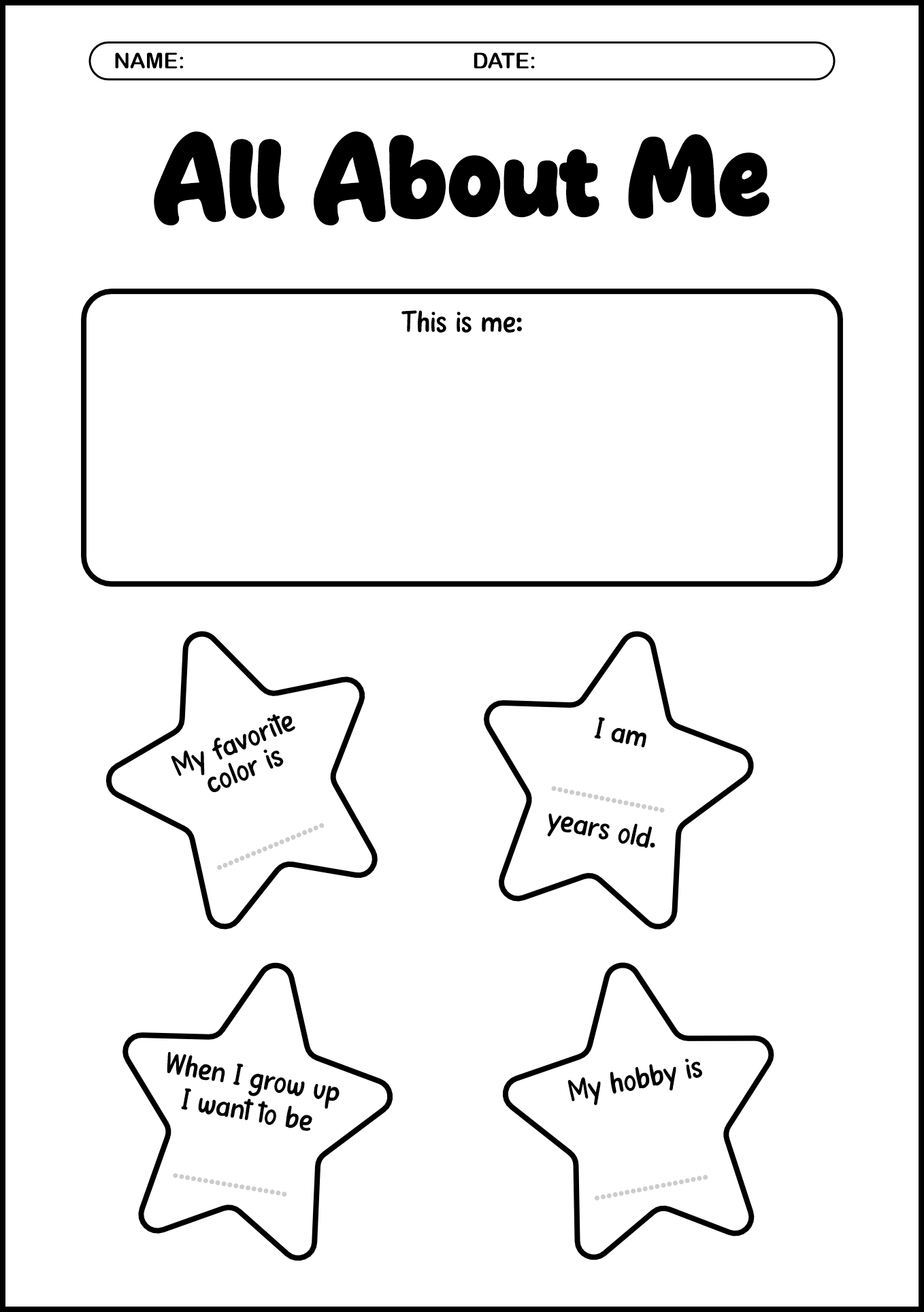 Kindergarten Self Portrait All About Me Activity