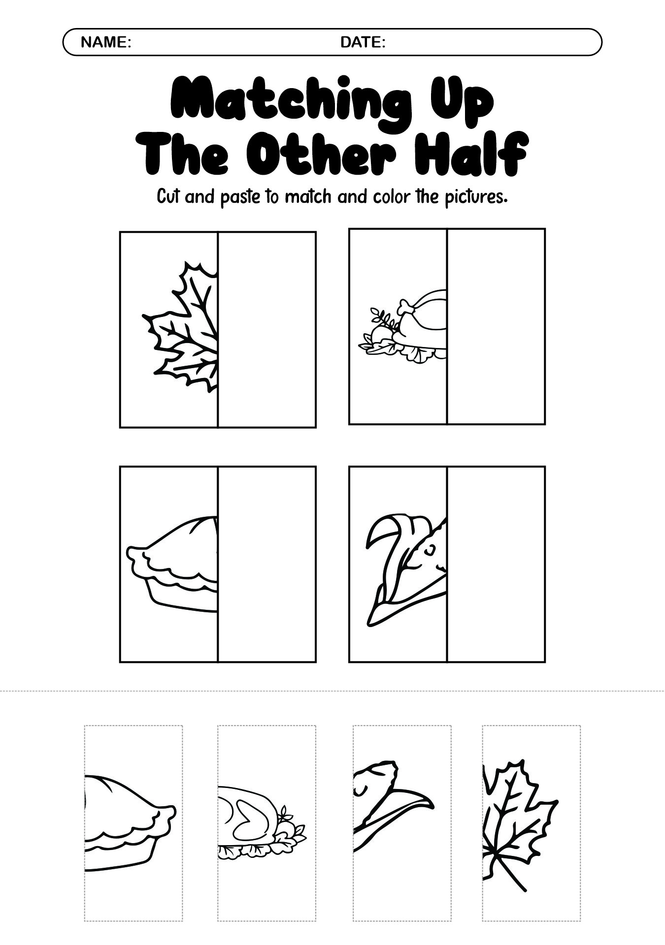 Kindergarten Thanksgiving Matching Worksheets Printable