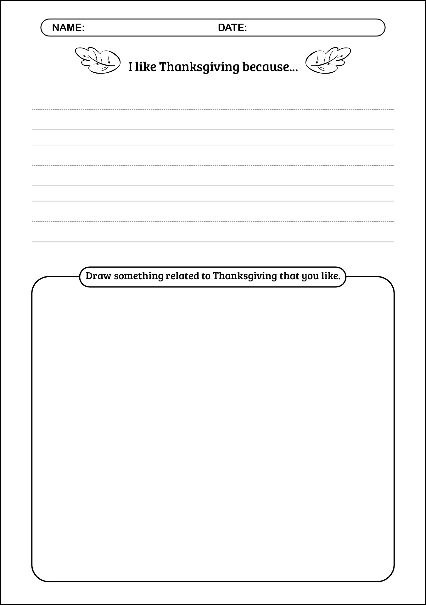 Kindergarten Writing Thanksgiving Worksheets