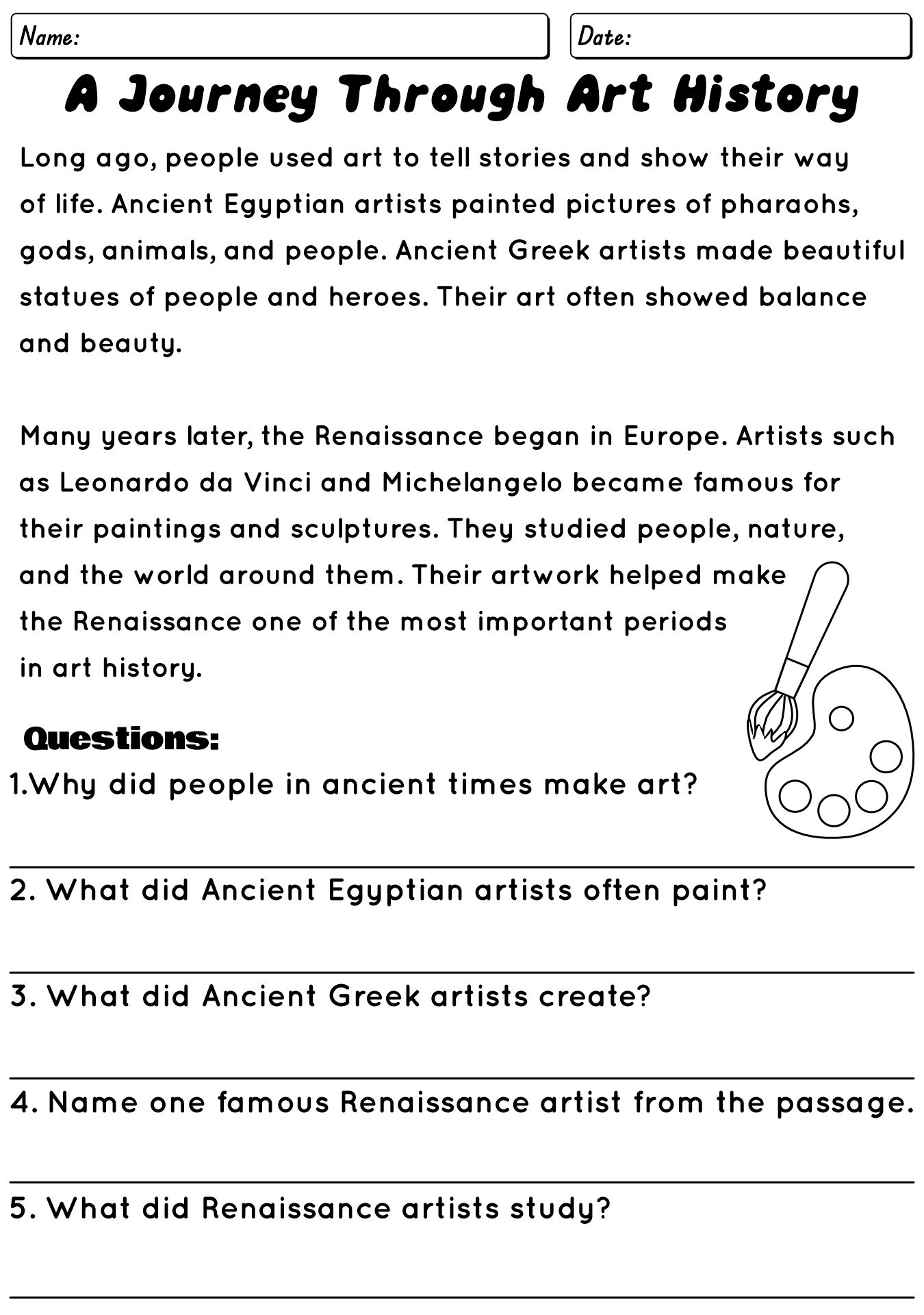 Middle School Art History Worksheets
