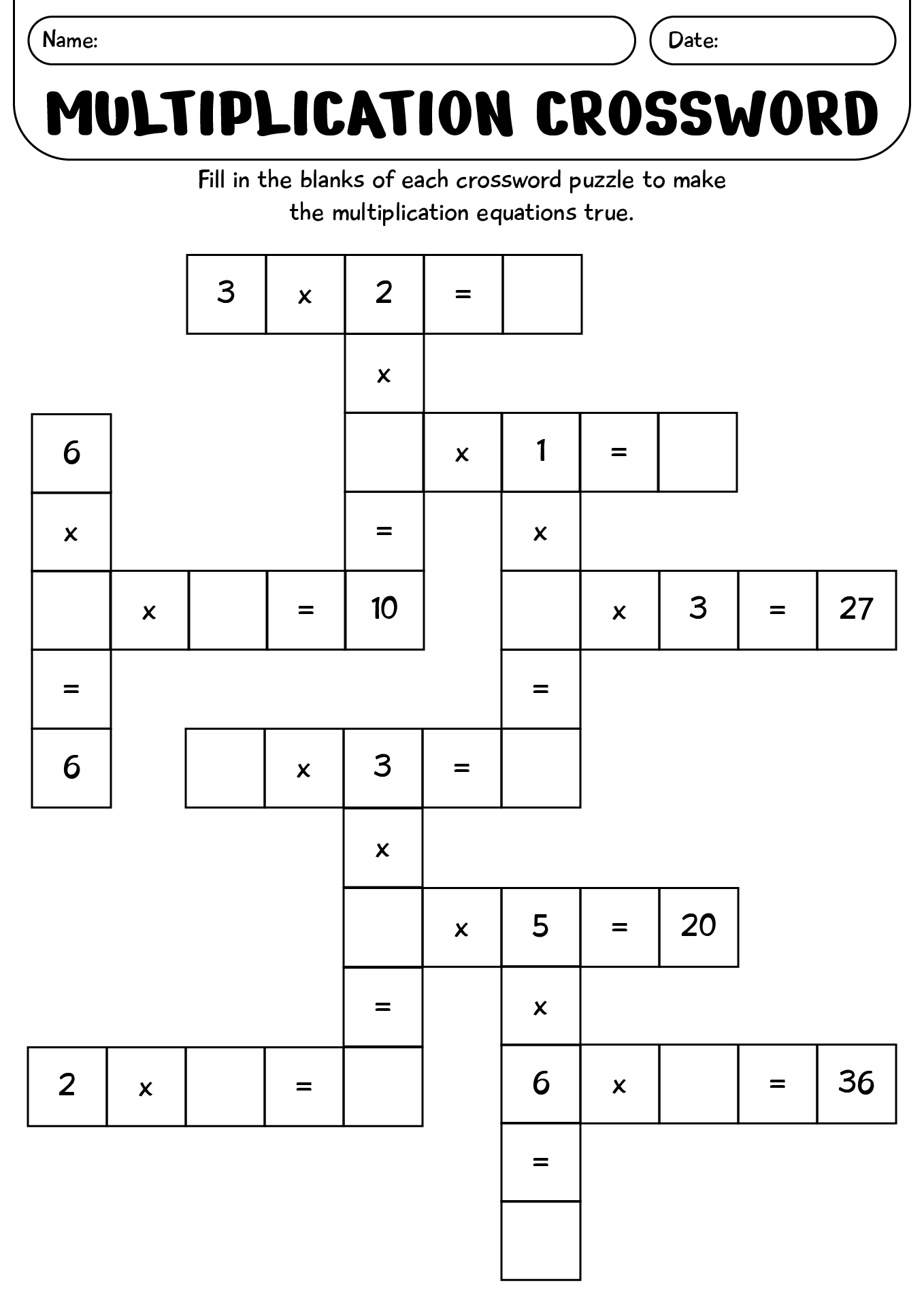 Multiplication Crossword Worksheet For Grade 4