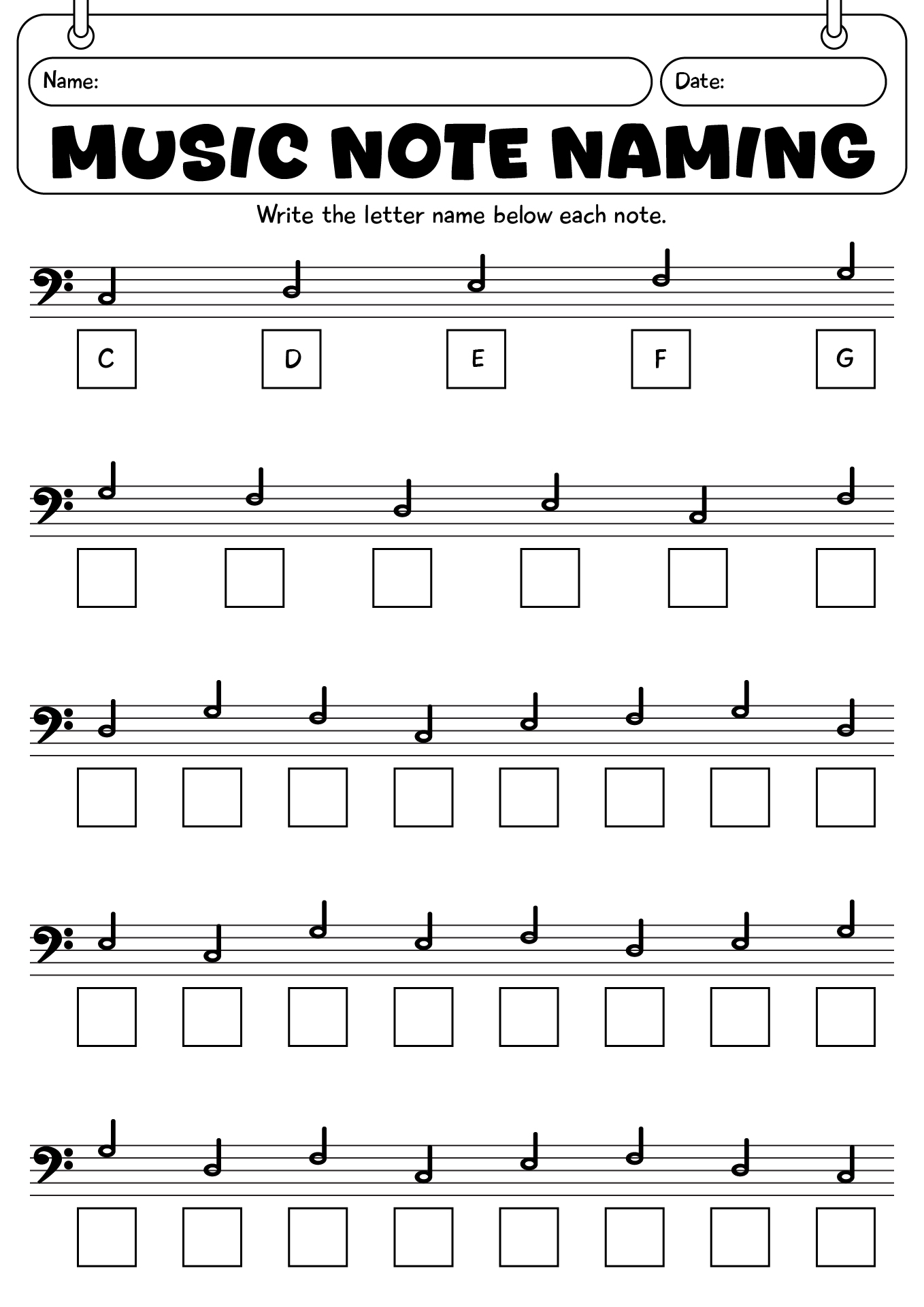 Music Note Naming Worksheet