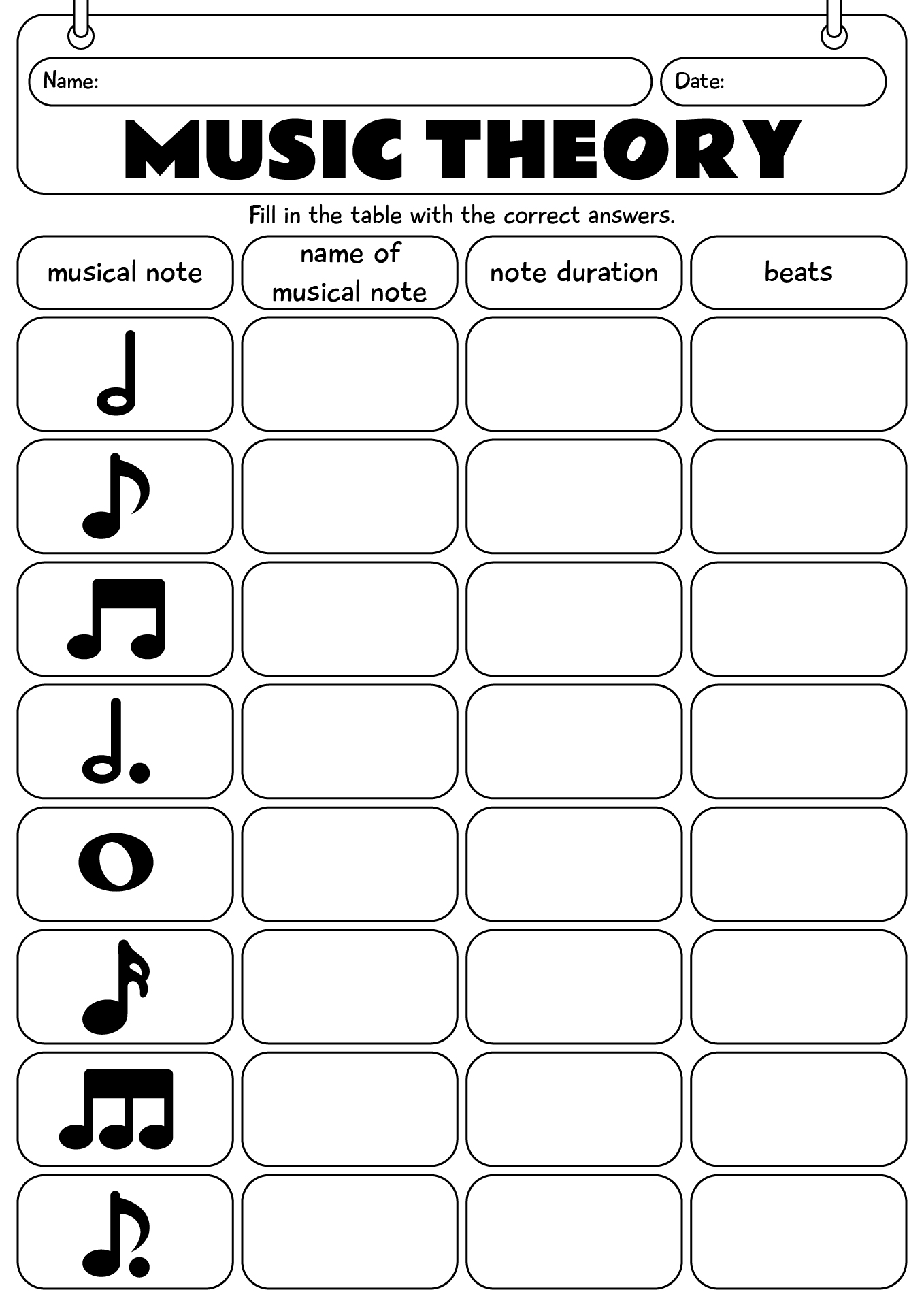 Music Theory Worksheets For Students