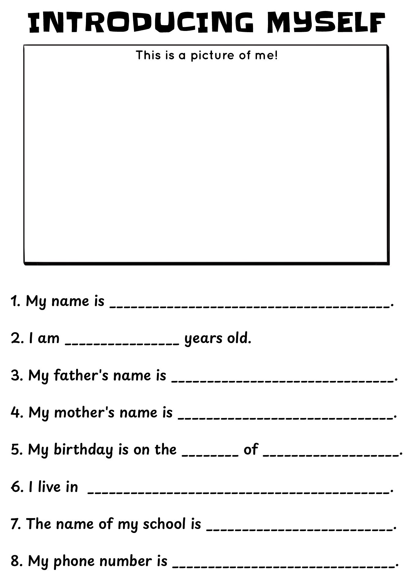 My First Self Introduction Worksheet for 1st Grade