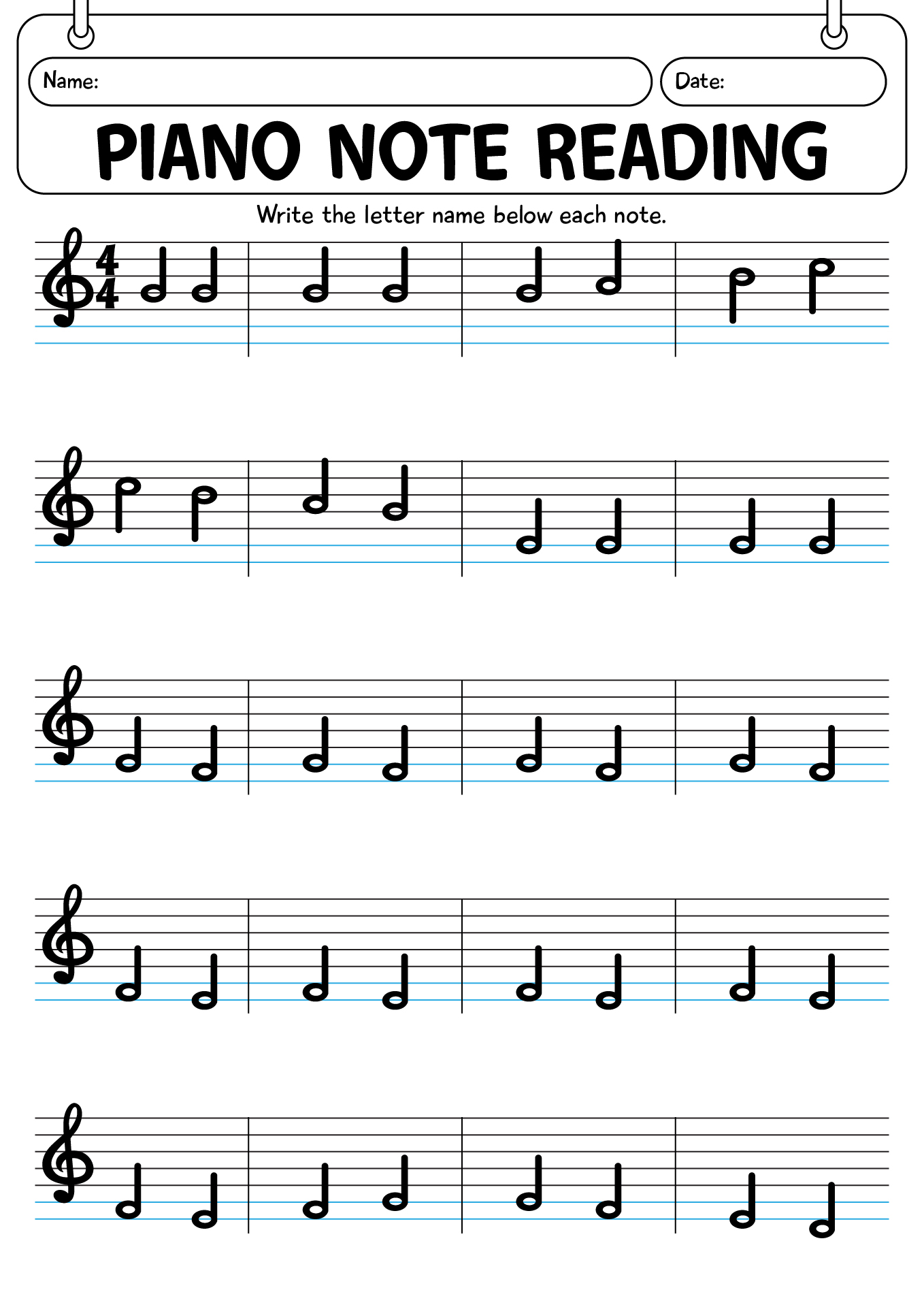 Note Reading Worksheet For Piano
