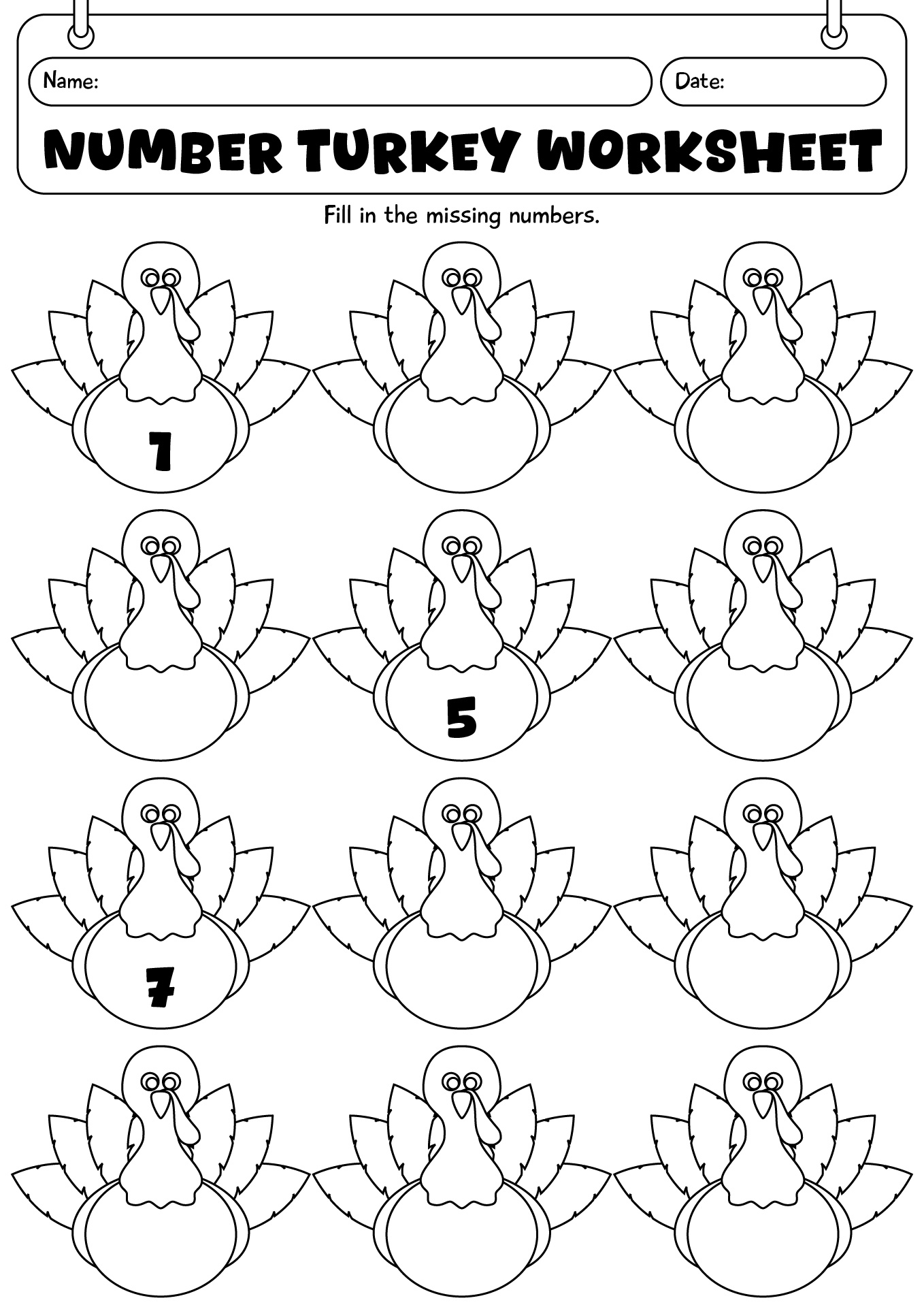 Number Turkey Worksheet For Elementary Students