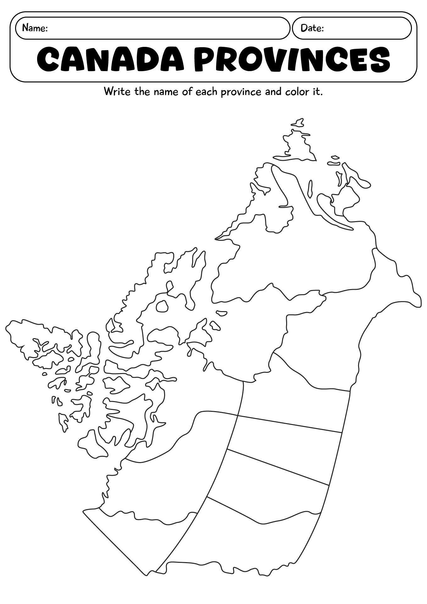 Outline Maps Of Canada And Provinces Worksheet