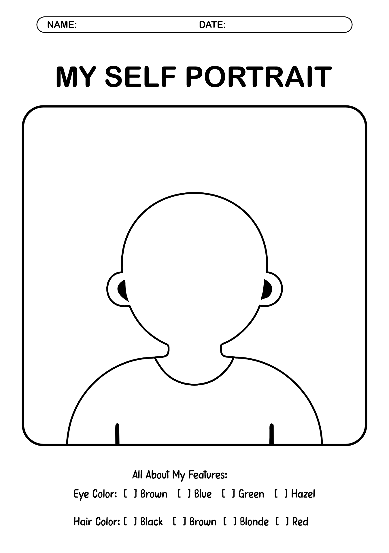 Preschool All About Me Self Portrait Worksheet