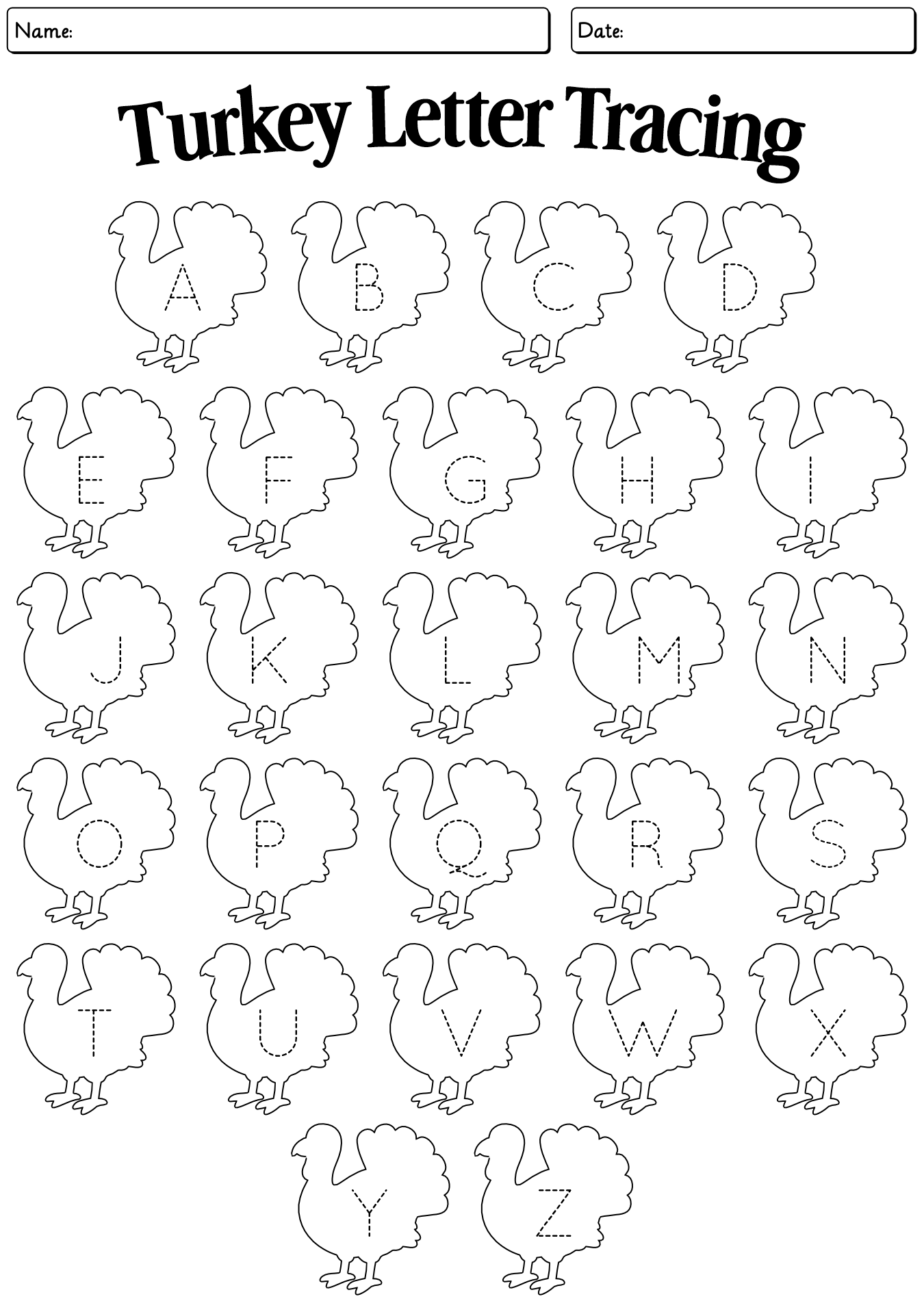Abc Homework Coloring 13 Thanksgiving Alphabet Worksheets - Free PDF at worksheeto.com
