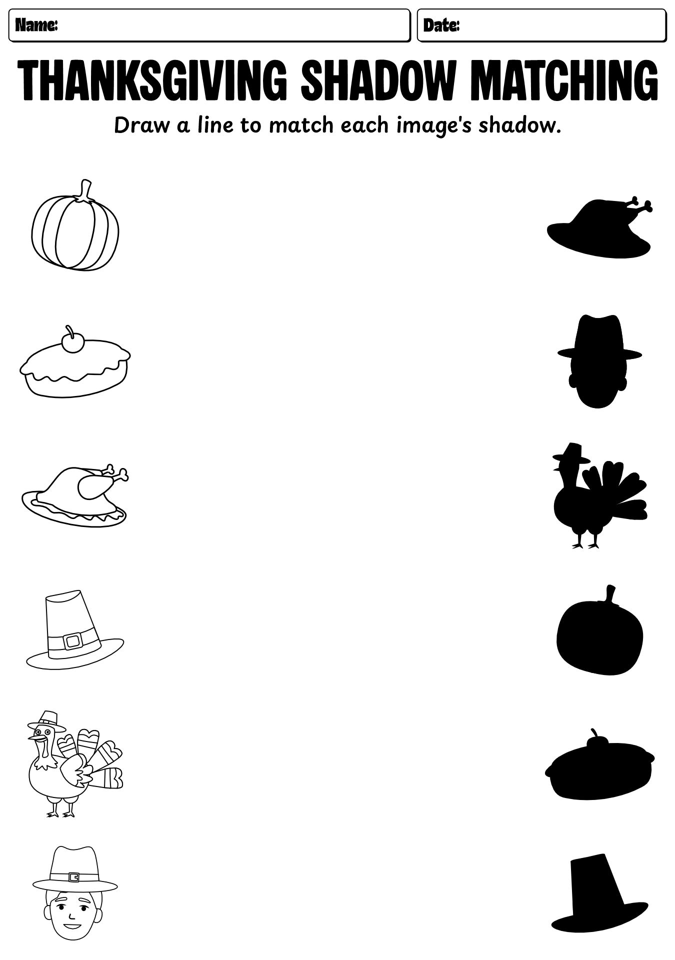 Preschoolers Thanksgiving Matching Games Sheets