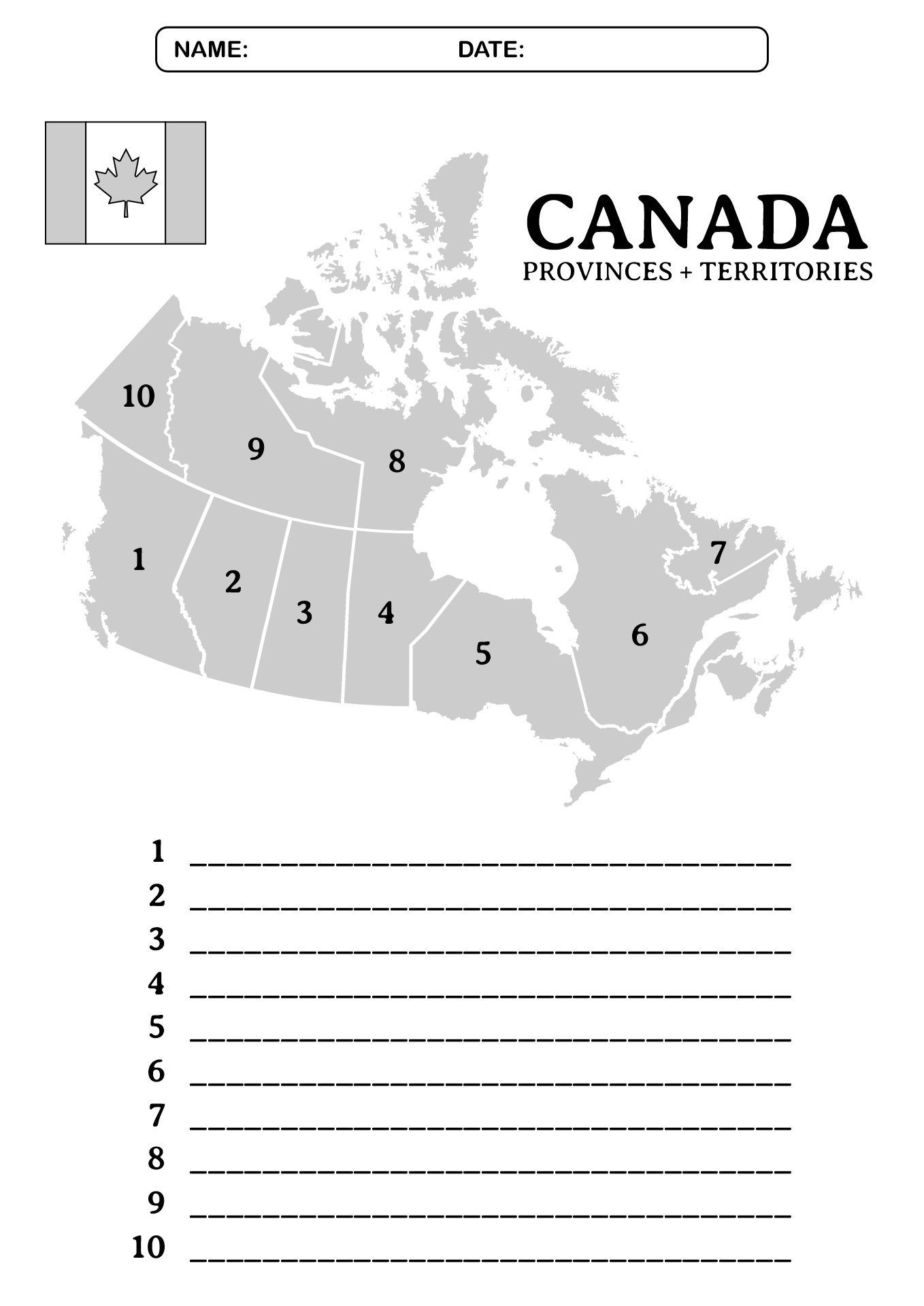 Printable Blank Canada Map Activity Sheet
