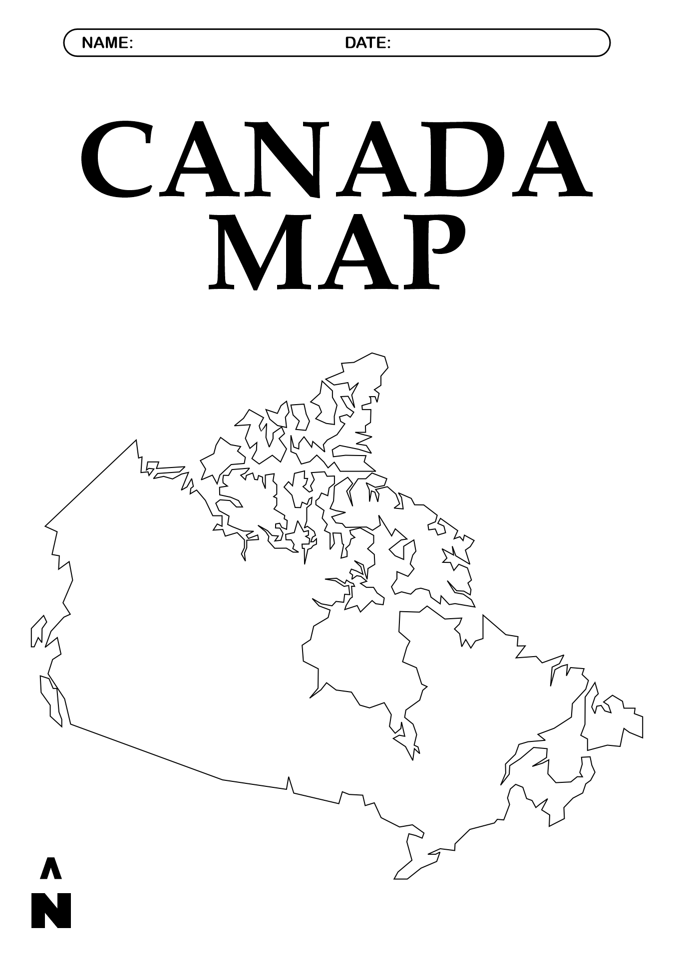 Printable Blank Map of Canada Worksheet