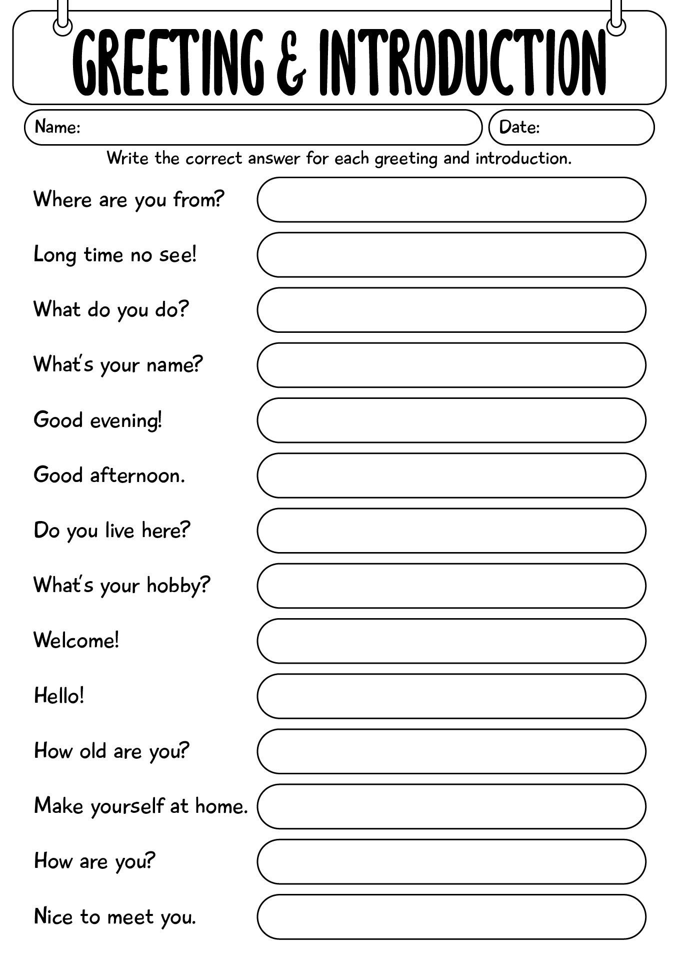 Printable Greeting And Introduction Worksheet