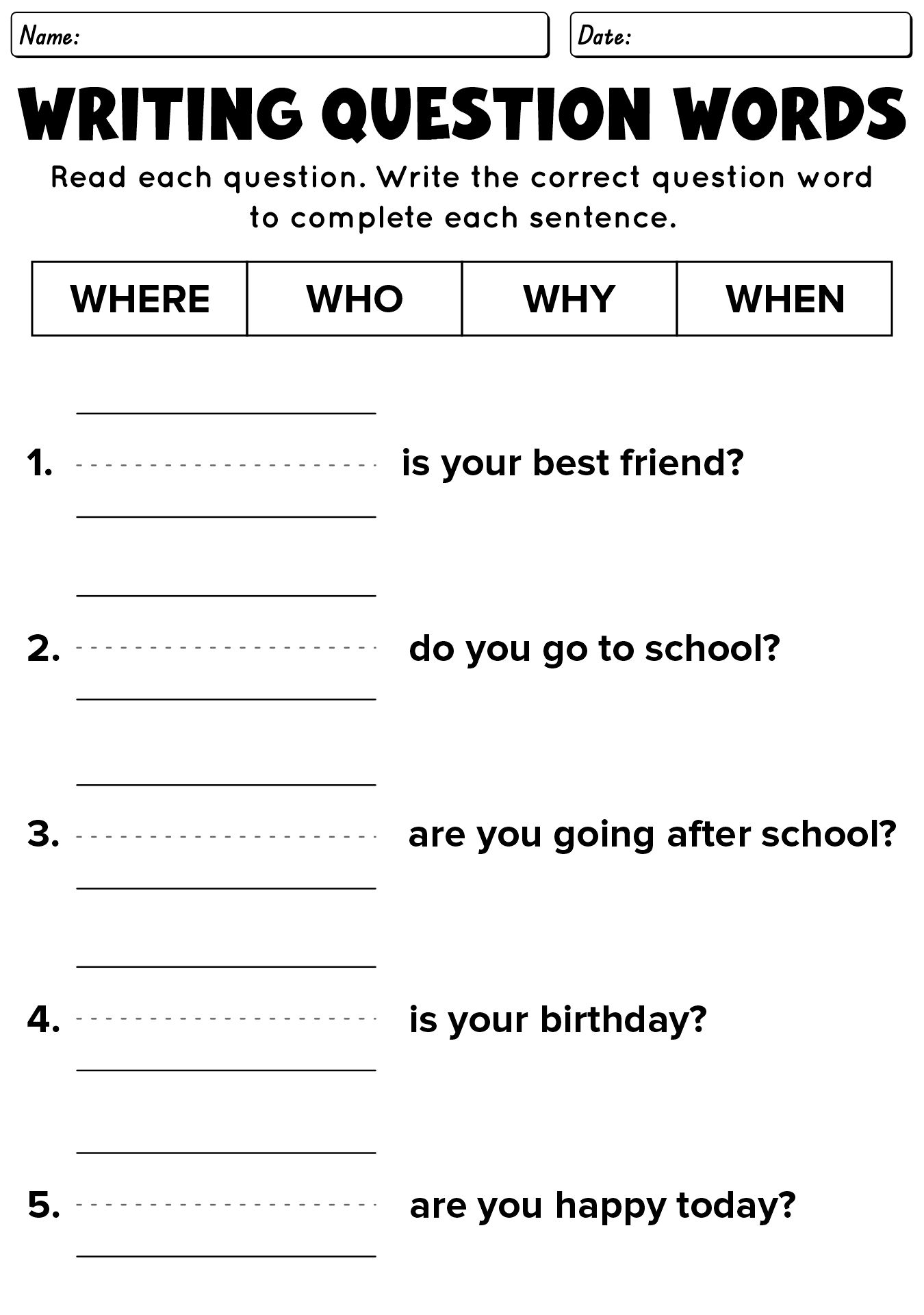 Printable Wh-Question Worksheets for Kids