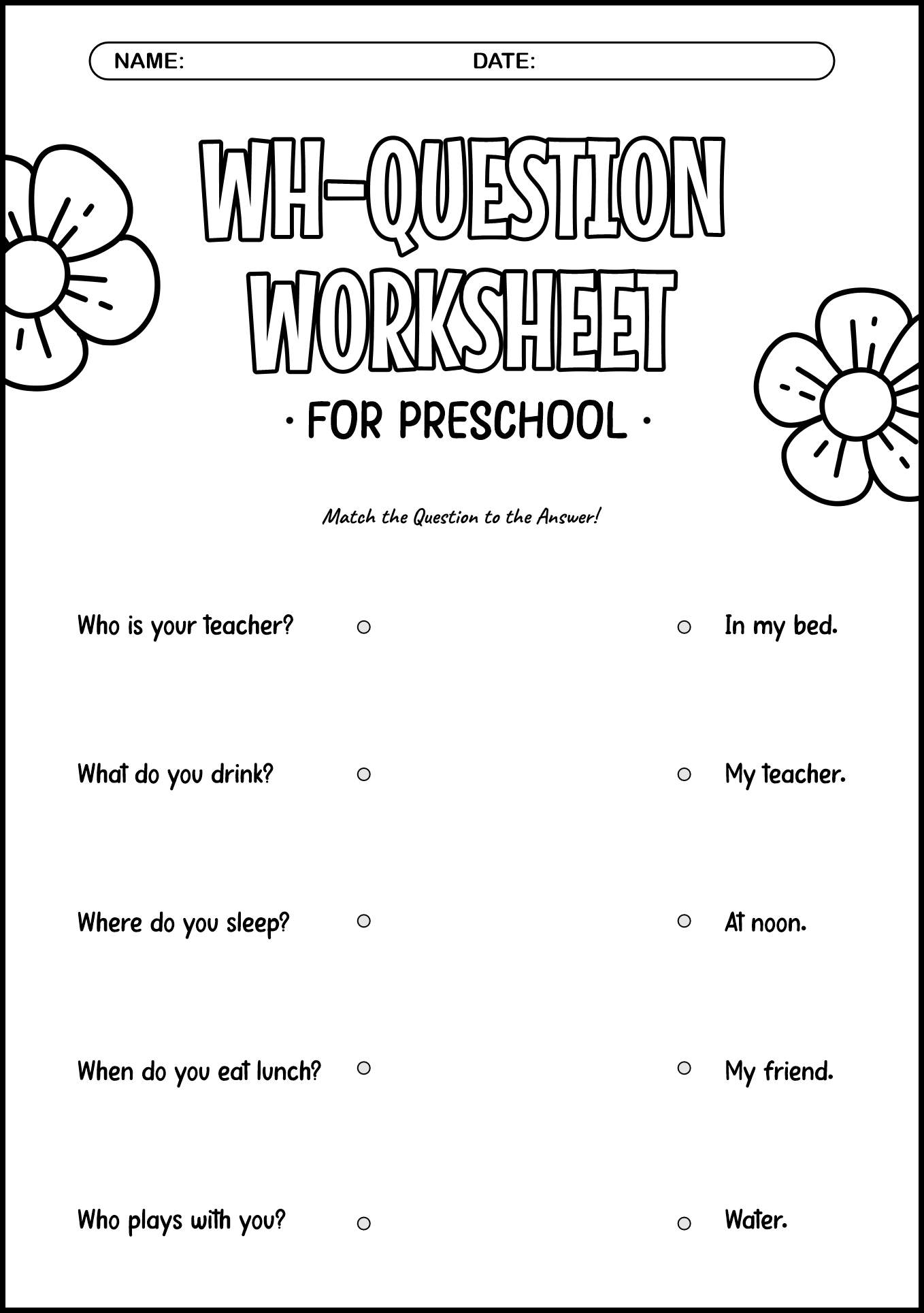 Printable Wh-Question Worksheets for Preschool