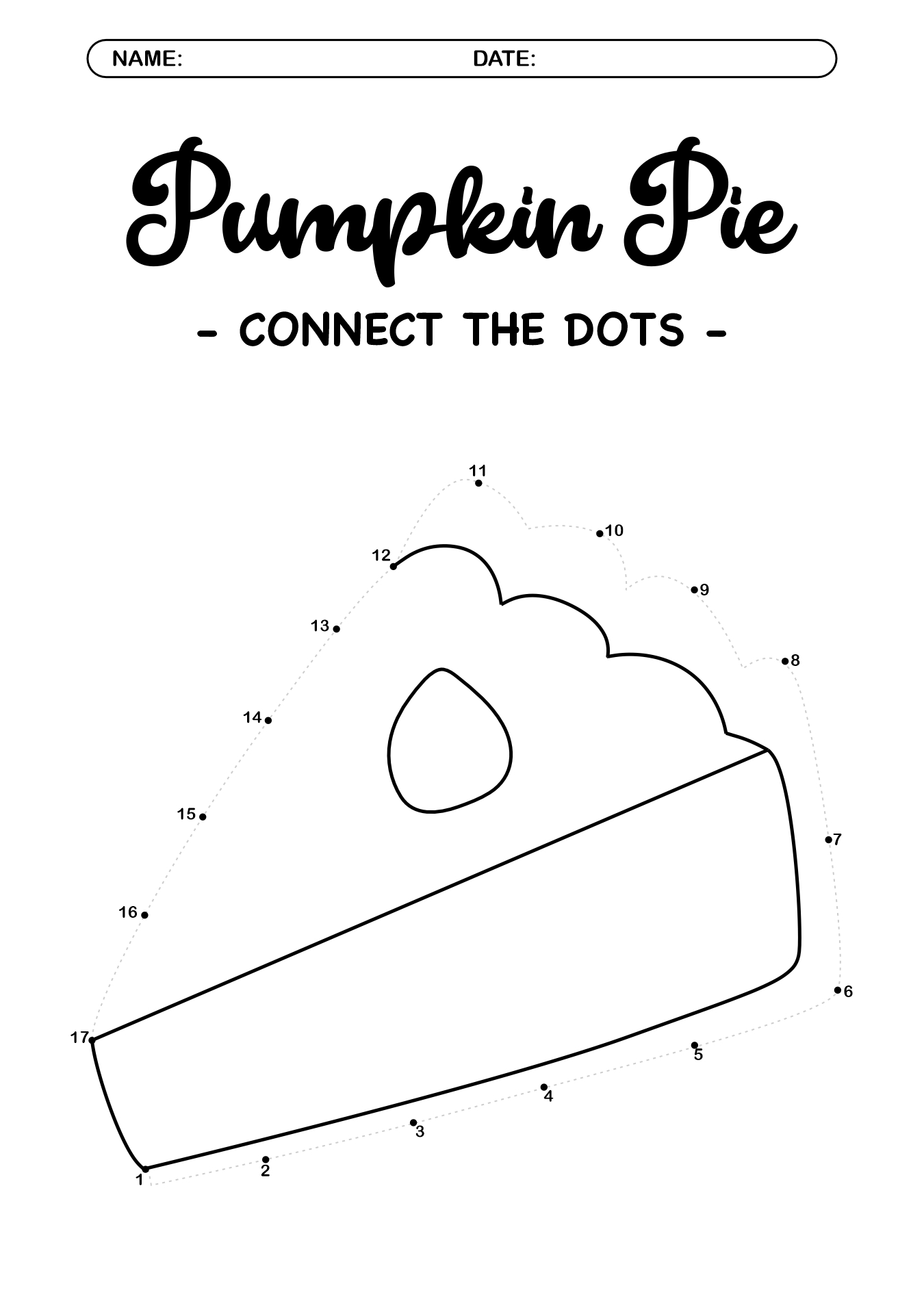 Pumpkin Pie Connect the Dots Printable Worksheet