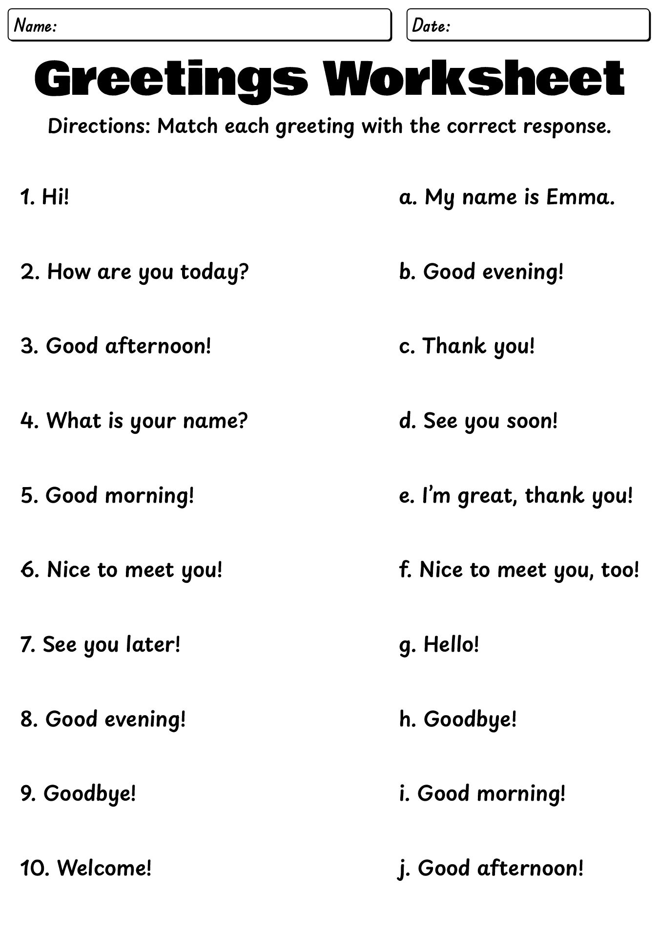 Second Grade English Greetings Activities