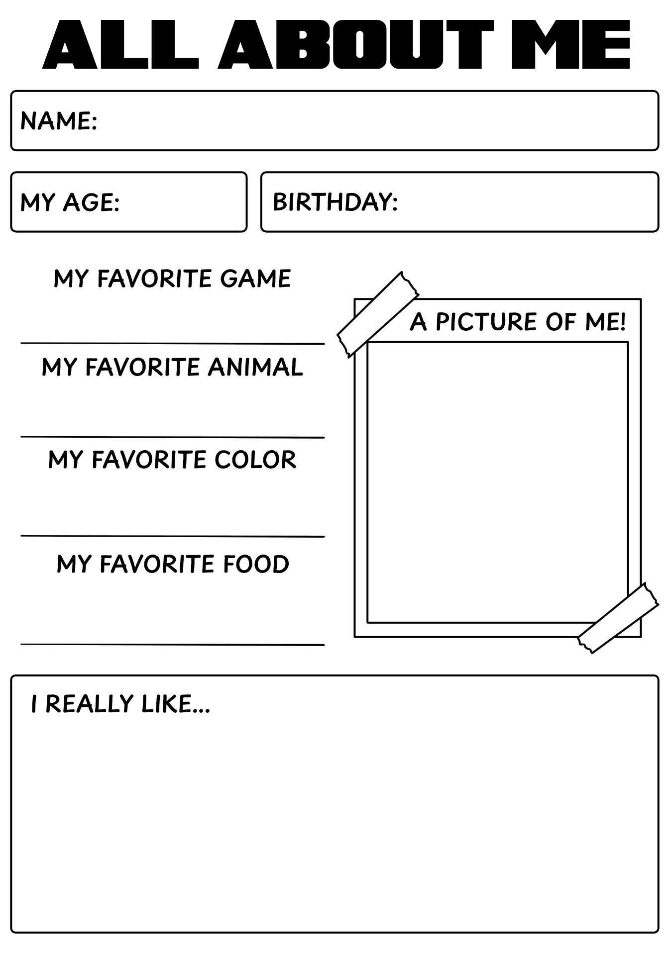 Self Introduction Worksheet for First Graders
