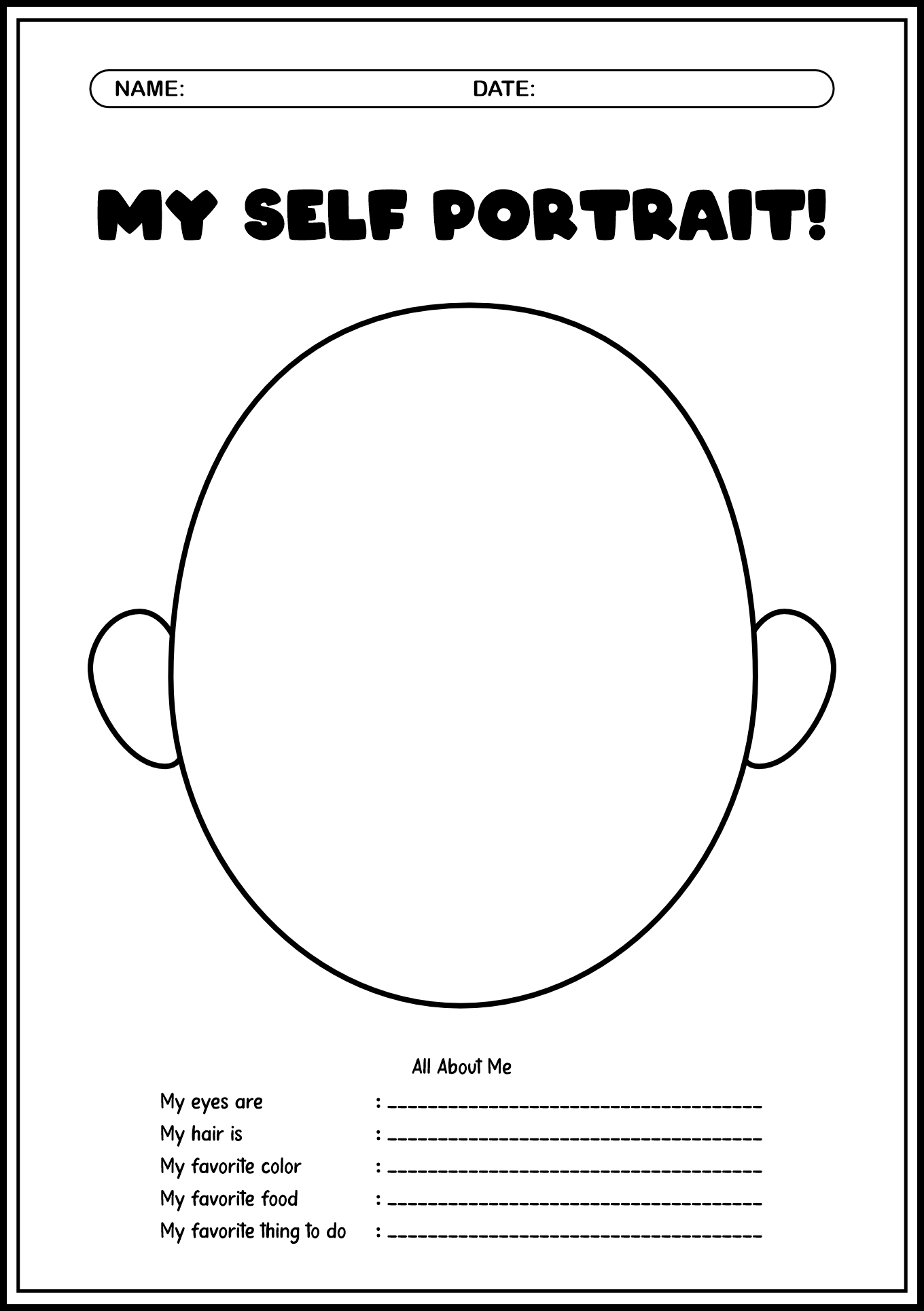 Self Portrait Worksheet for Elementary Students