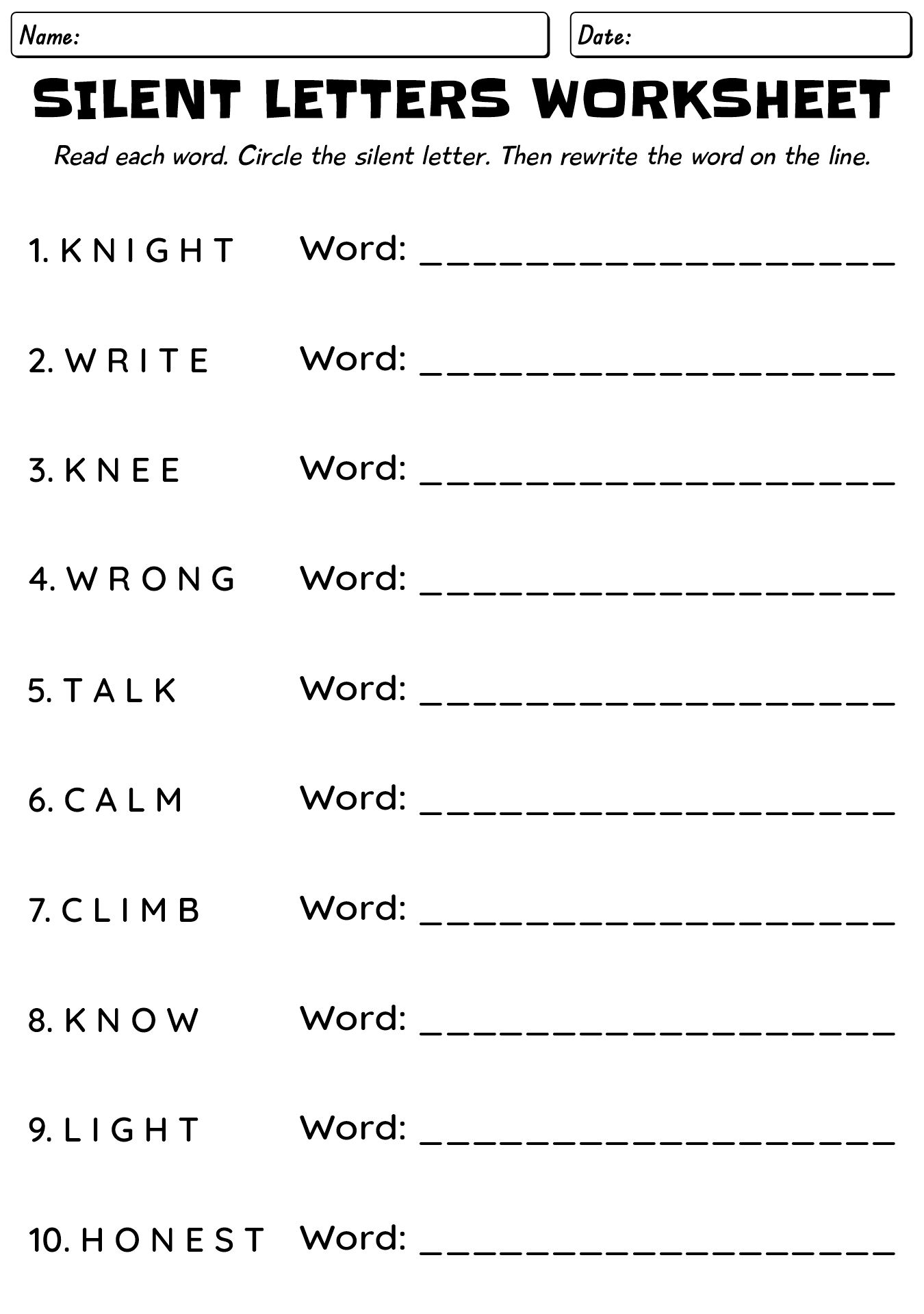 Silent Letters Worksheet For 2nd Grade