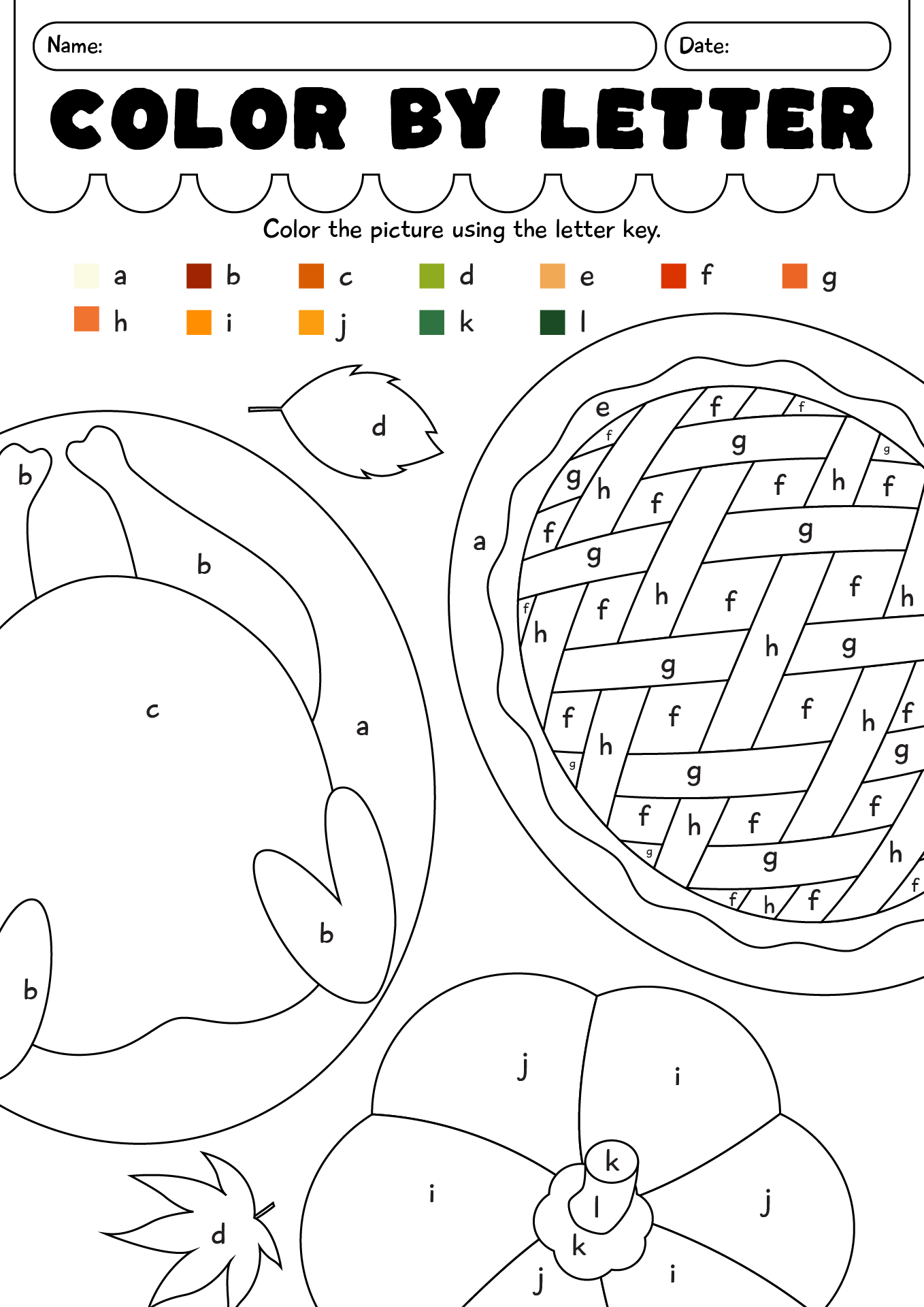 Thanksgiving Color By Letter Worksheet For Kids