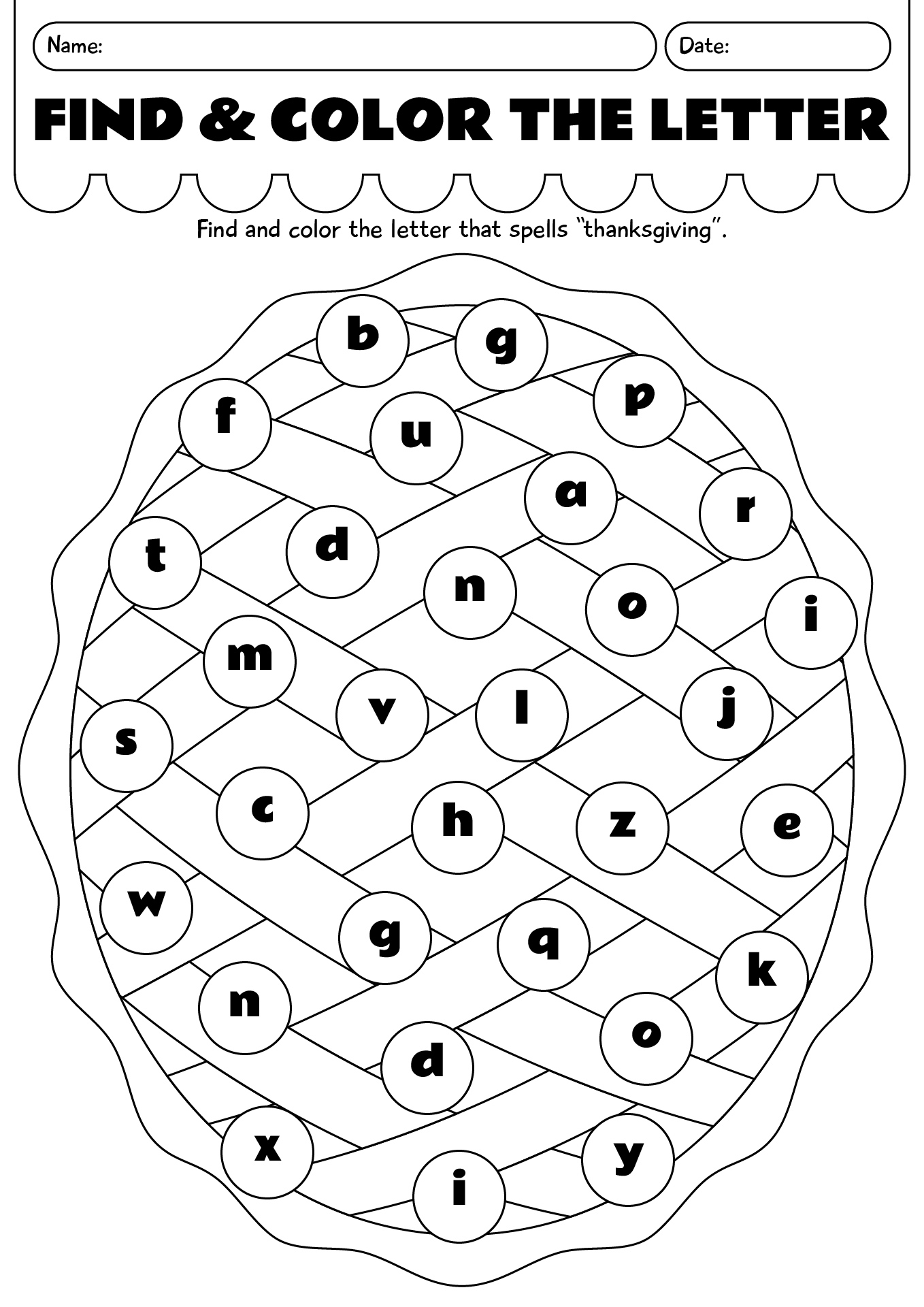 Thanksgiving Find And Color The Letter Worksheet