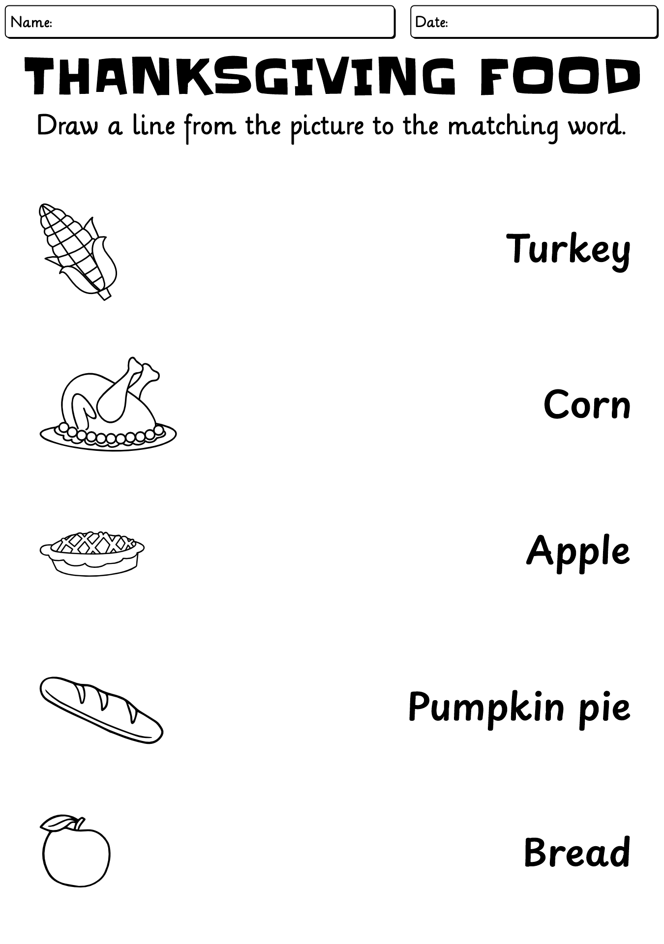 Thanksgiving Food Vocabulary Worksheet