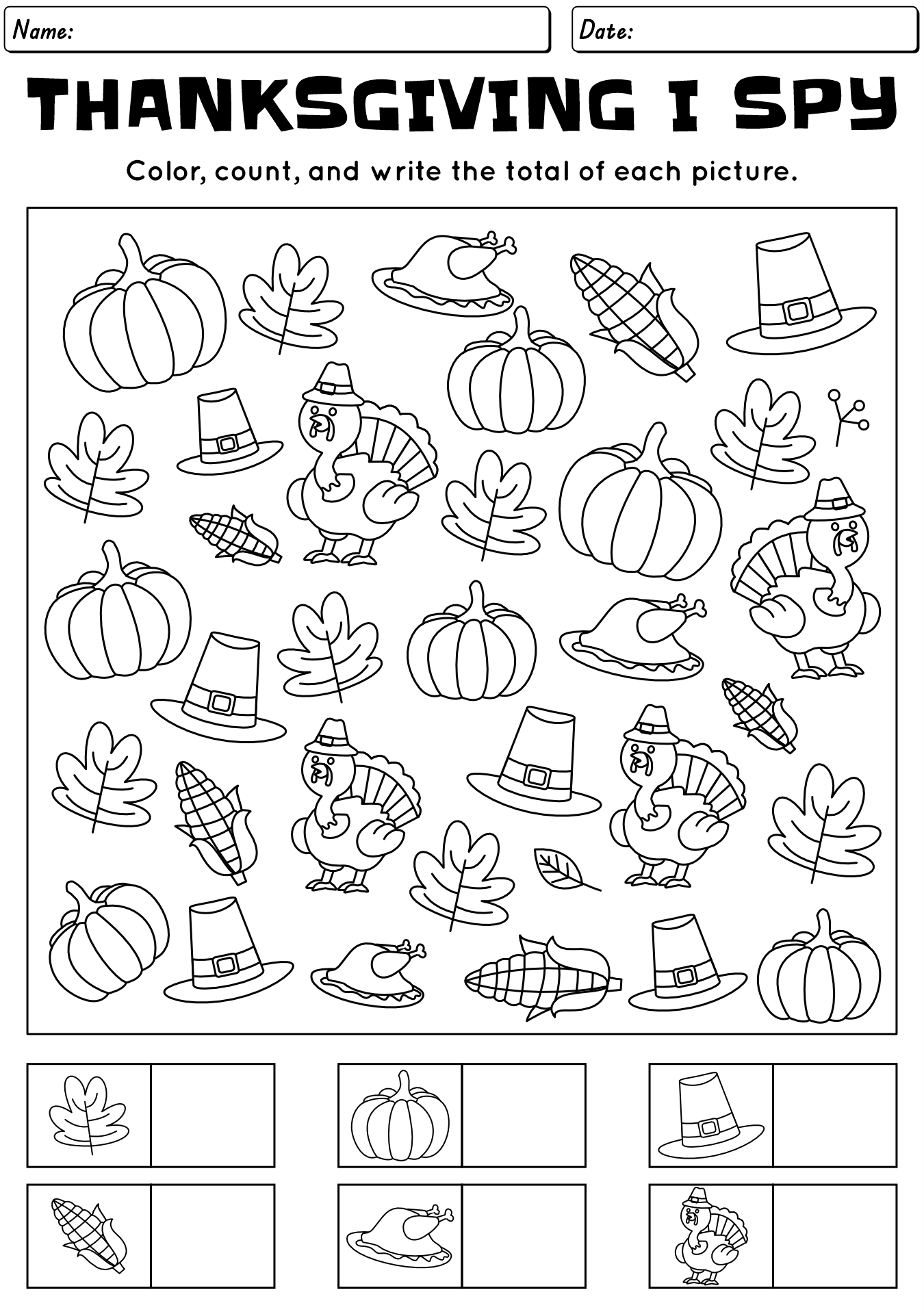 Thanksgiving I Spy Worksheet For Kids