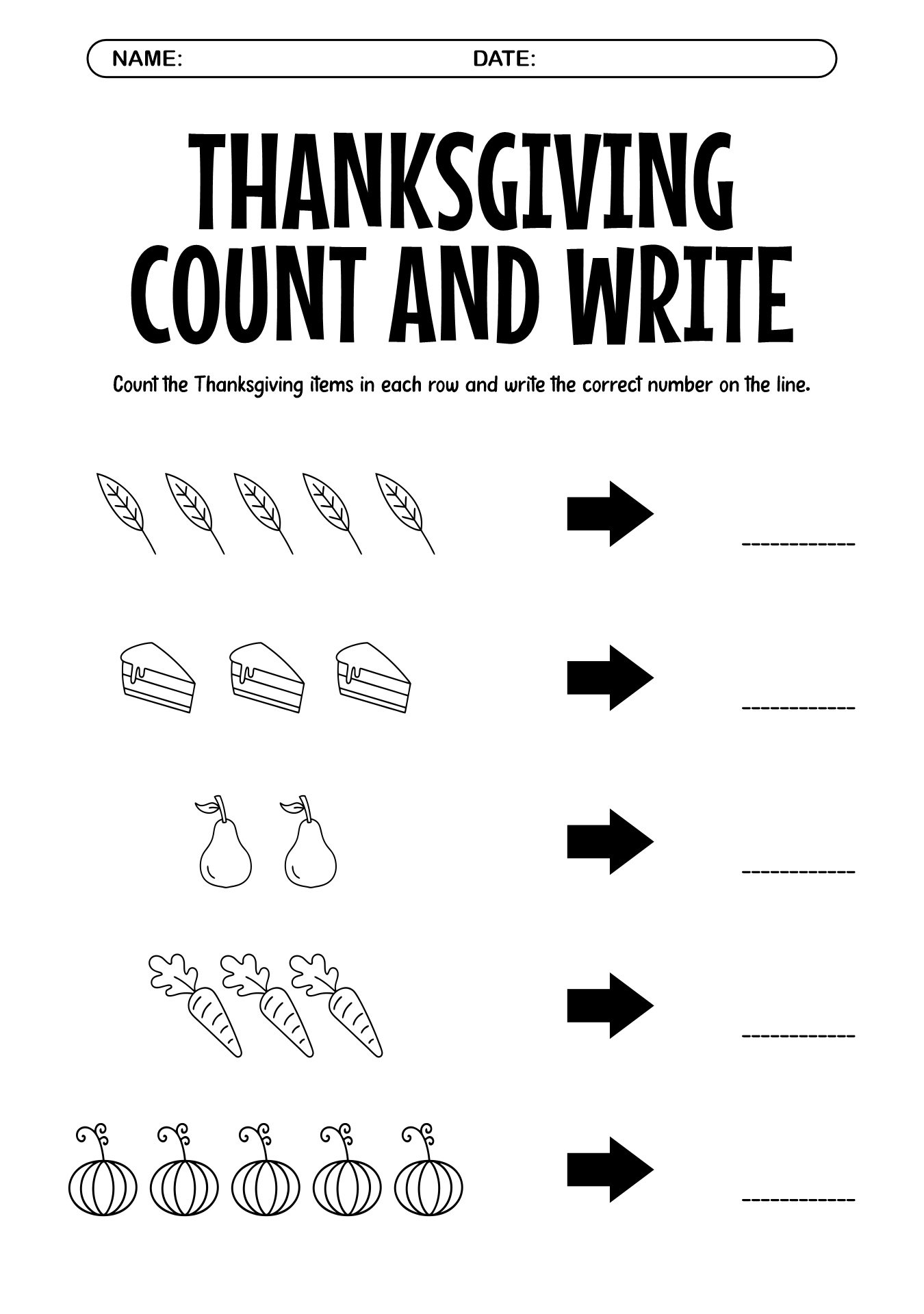 Thanksgiving Kindergarten Math Practice Worksheets