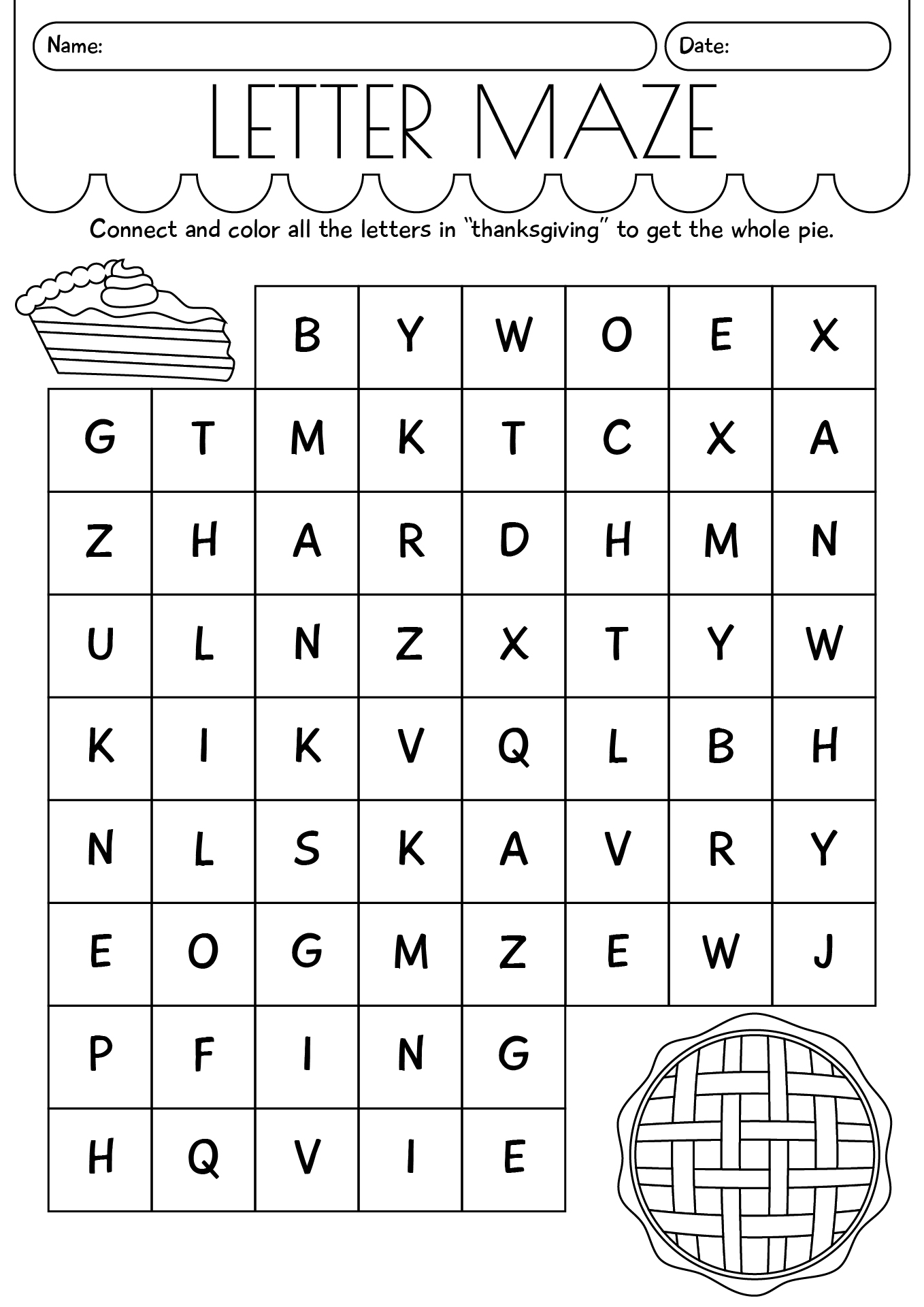 Thanksgiving Letter Maze Worksheet