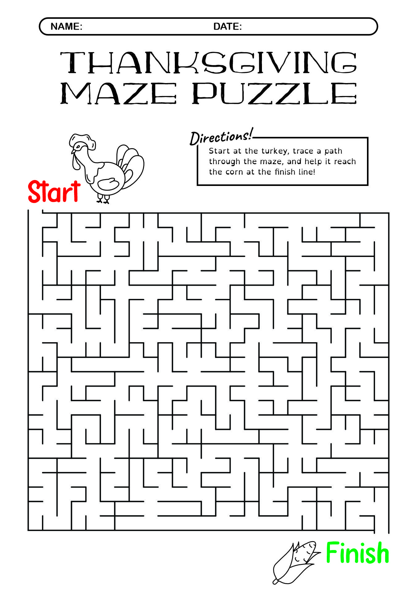 Thanksgiving Maze Puzzle Worksheets