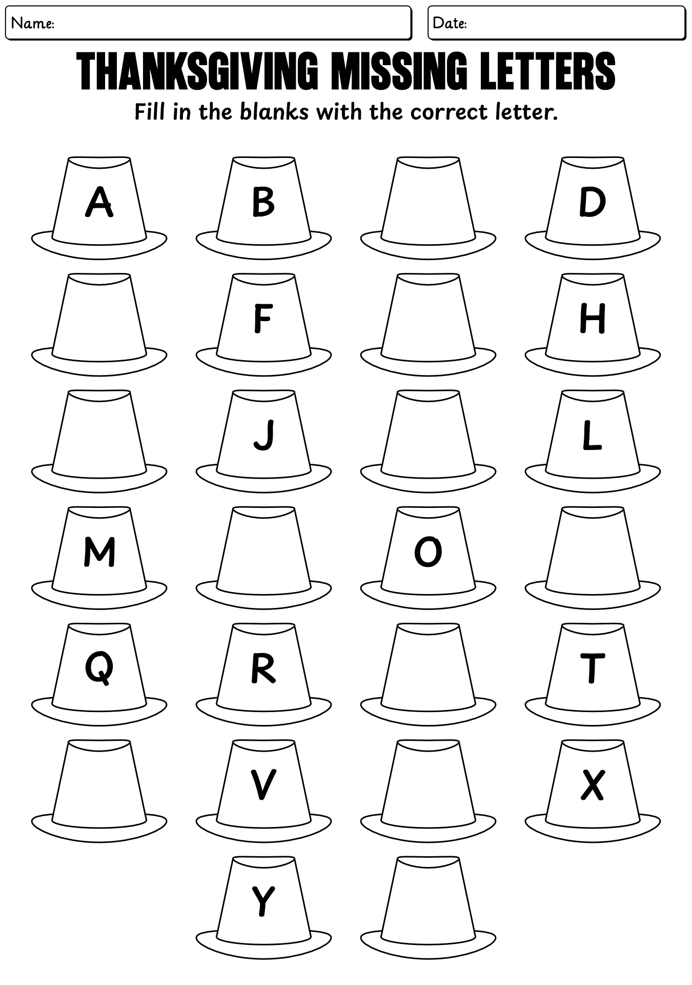 Thanksgiving Missing Letters Worksheet