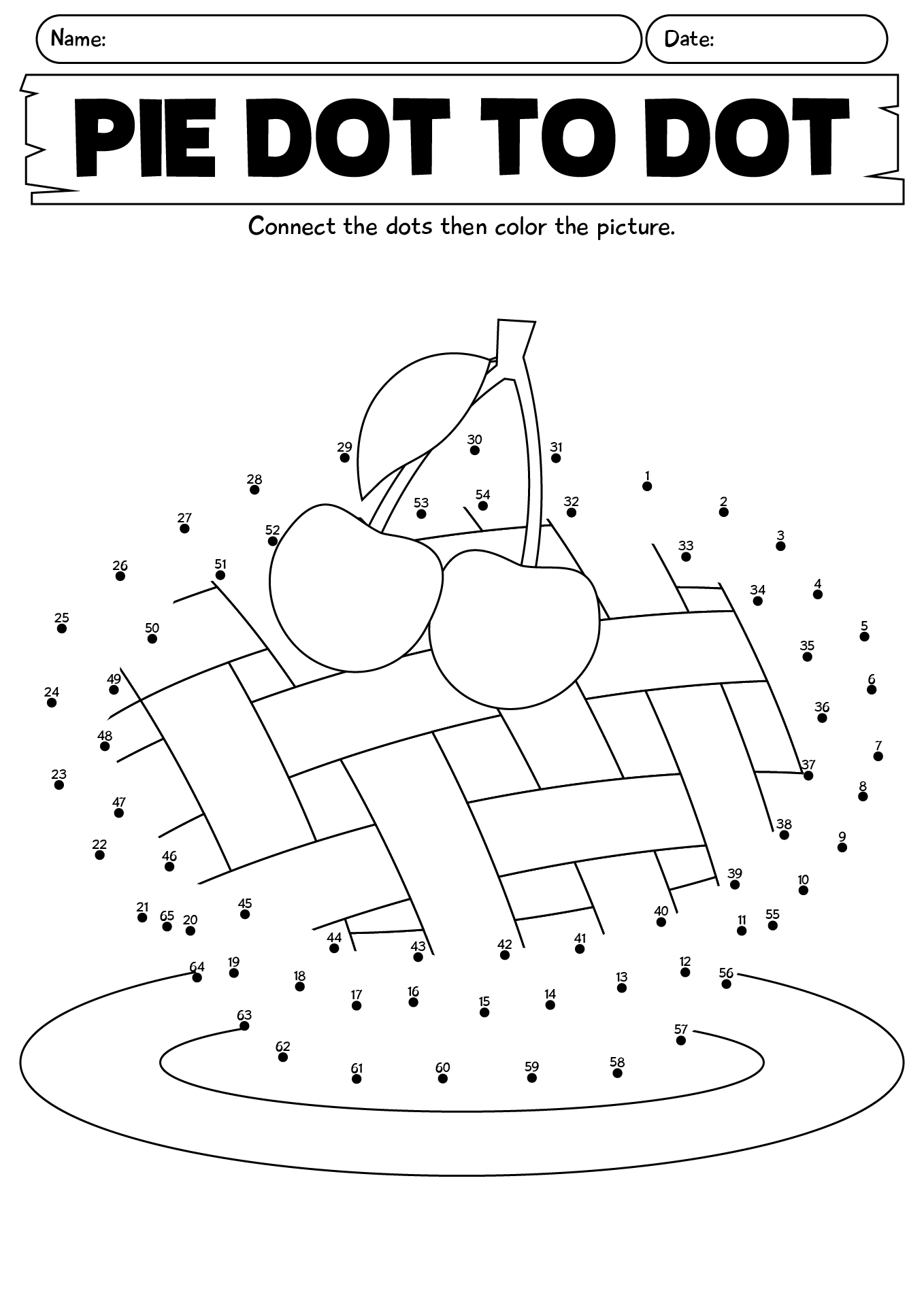 Thanksgiving Pie Dot To Dot Worksheet For Kids