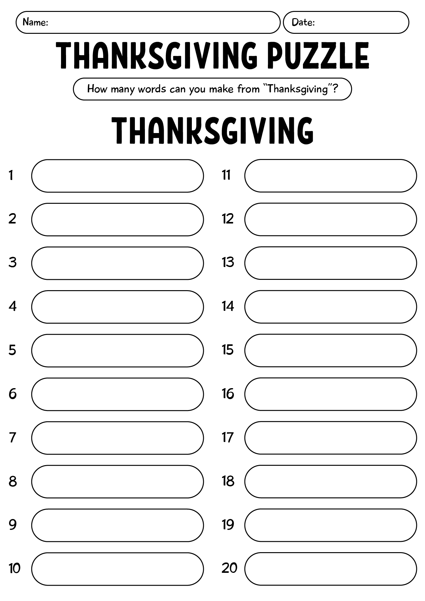 Thanksgiving Preschool Puzzle Worksheet