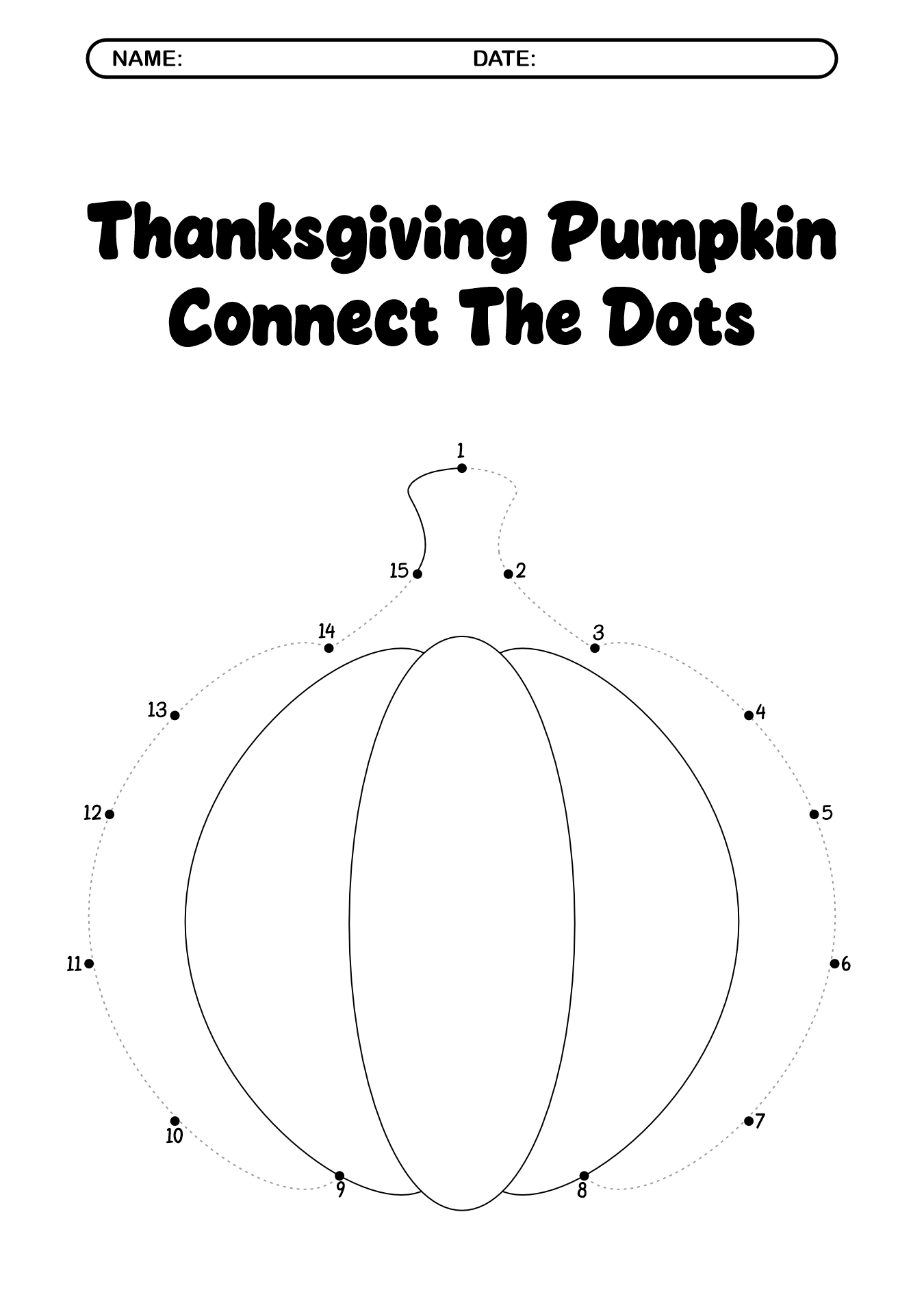 Thanksgiving Pumpkin Connect the Dots Activities