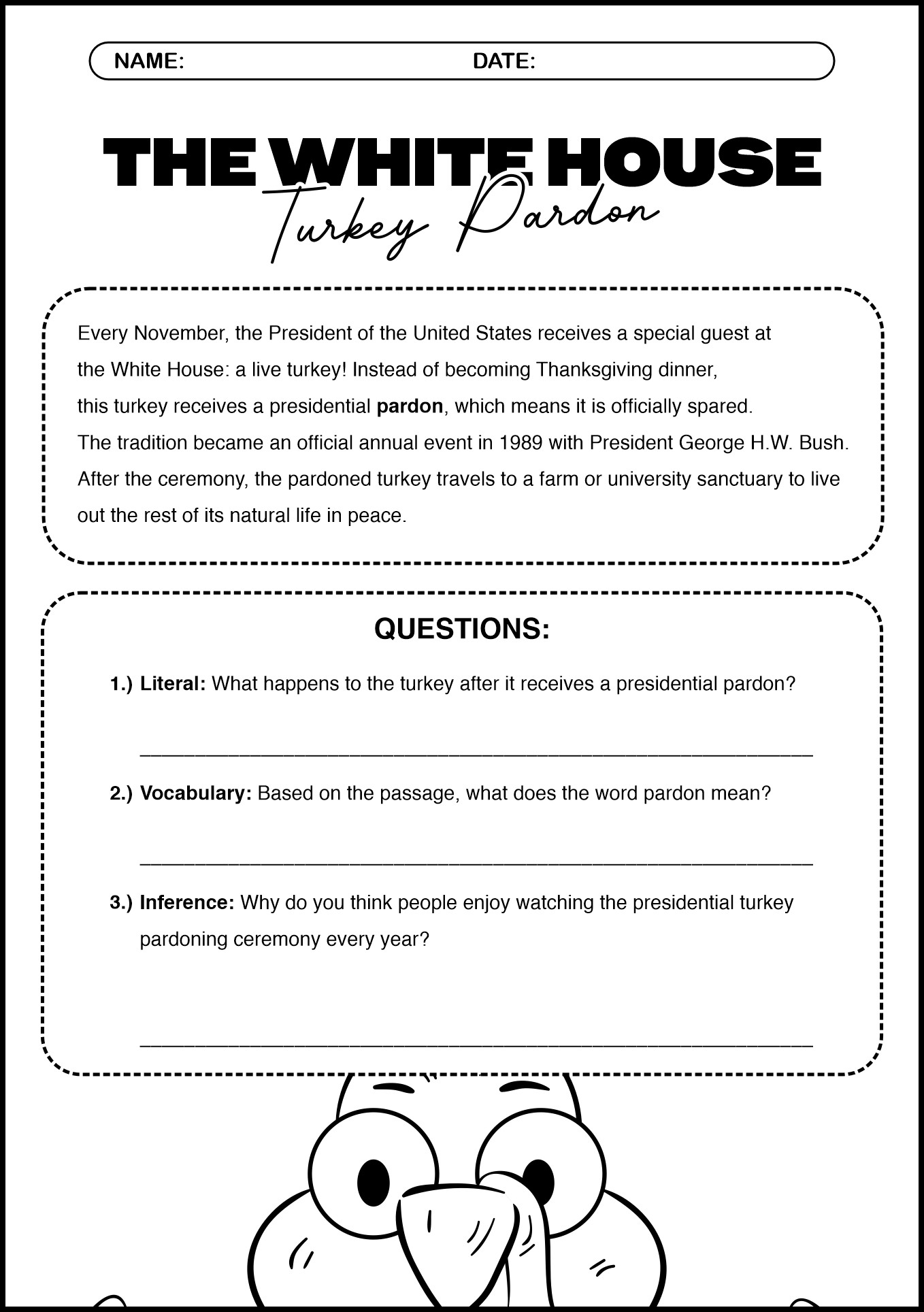 Thanksgiving Reading Comprehension Activities