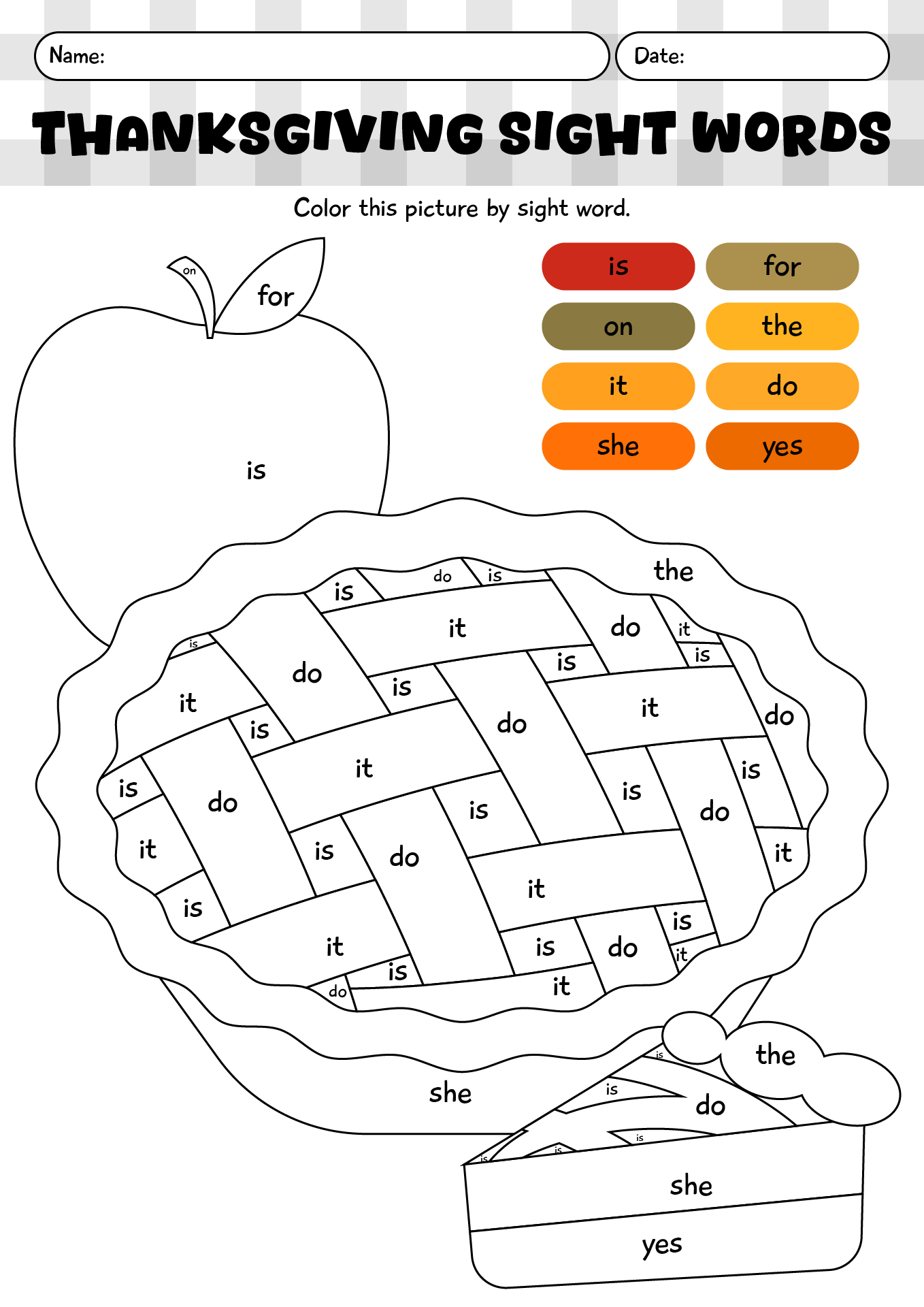 Thanksgiving Sight Words Worksheet