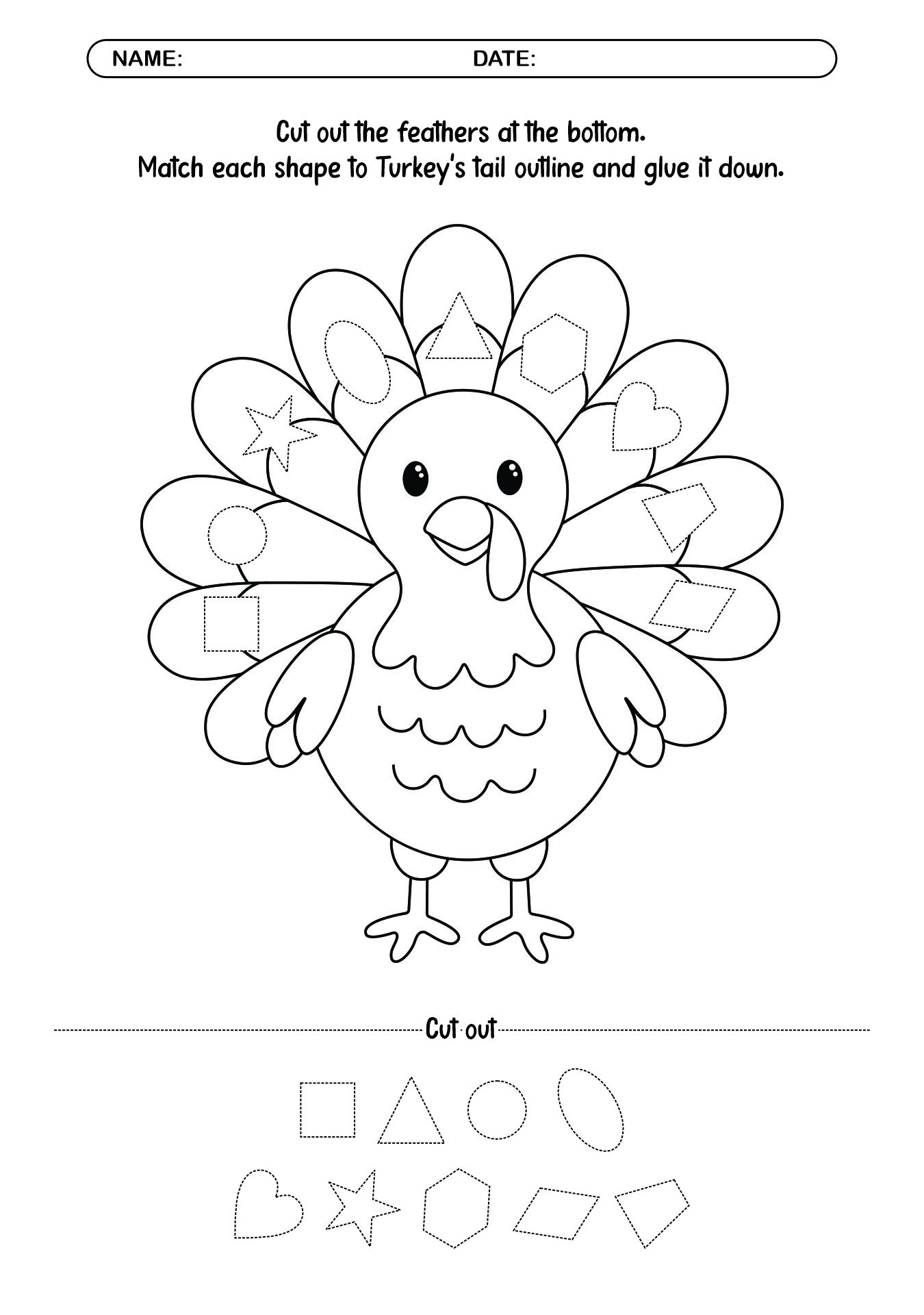 Thanksgiving-themed Shapes Sorting Worksheets for Preschool