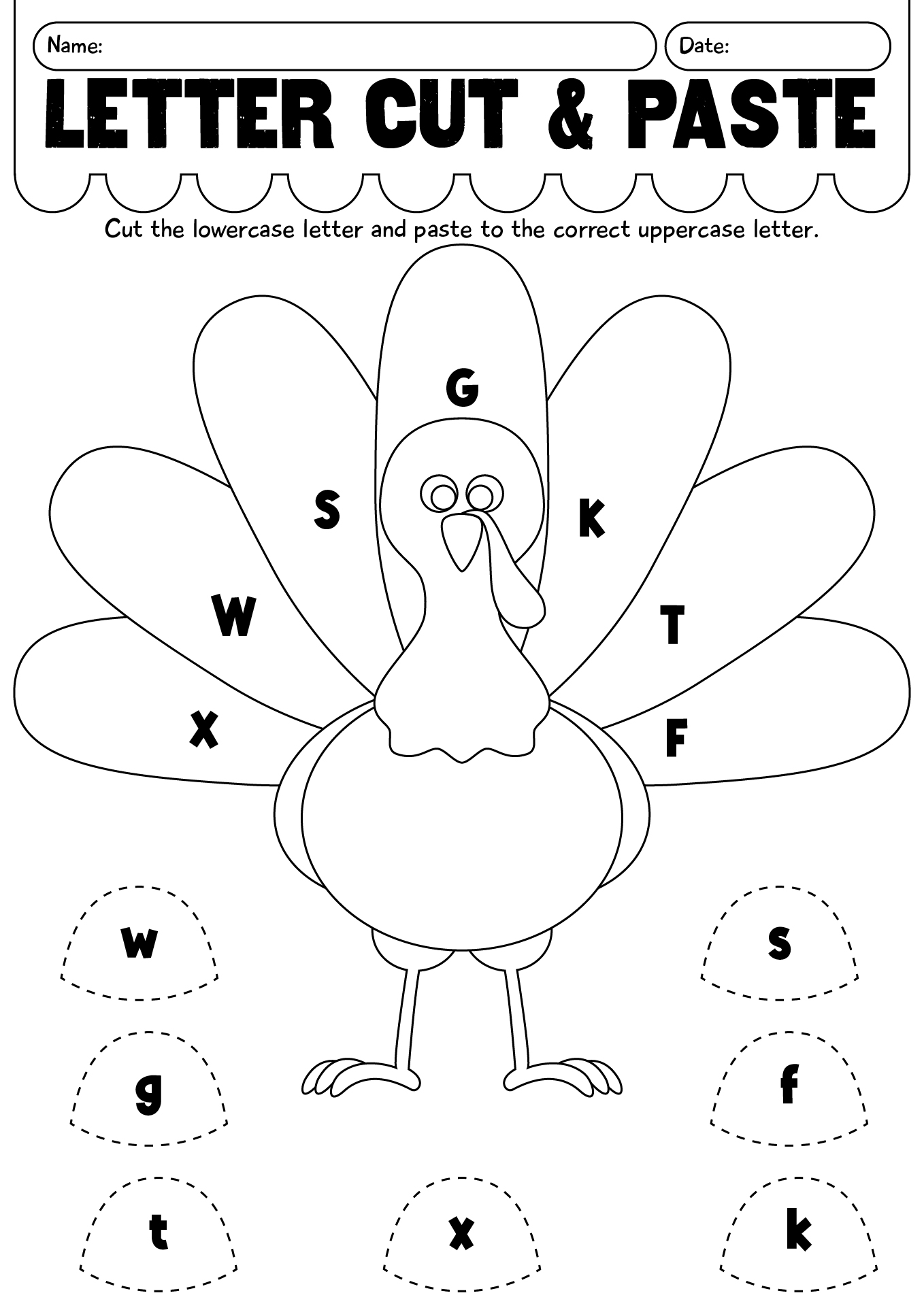 Thanksgiving Turkey Letter Cut And Paste Worksheet