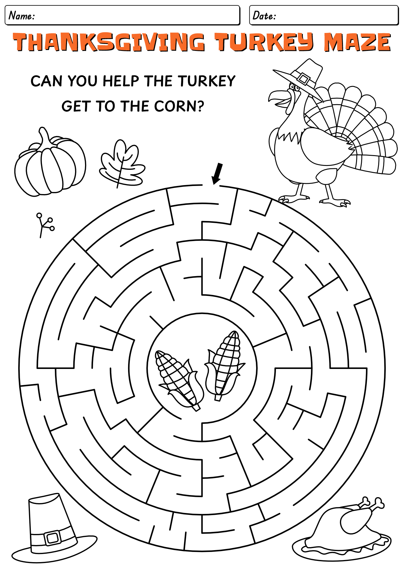 Thanksgiving Turkey Maze Worksheet For Fourth Grade