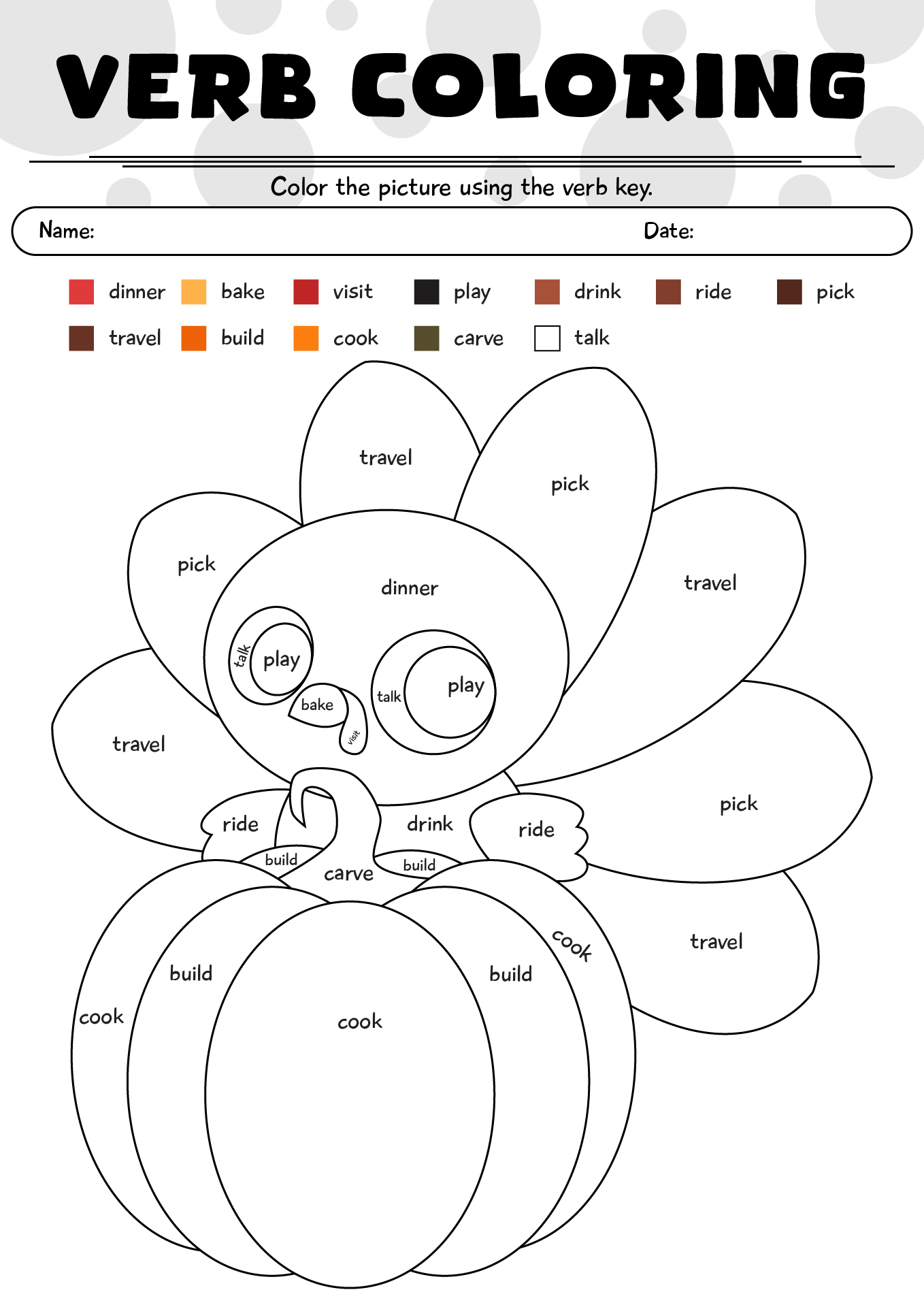 Thanksgiving Verb Coloring Worksheet