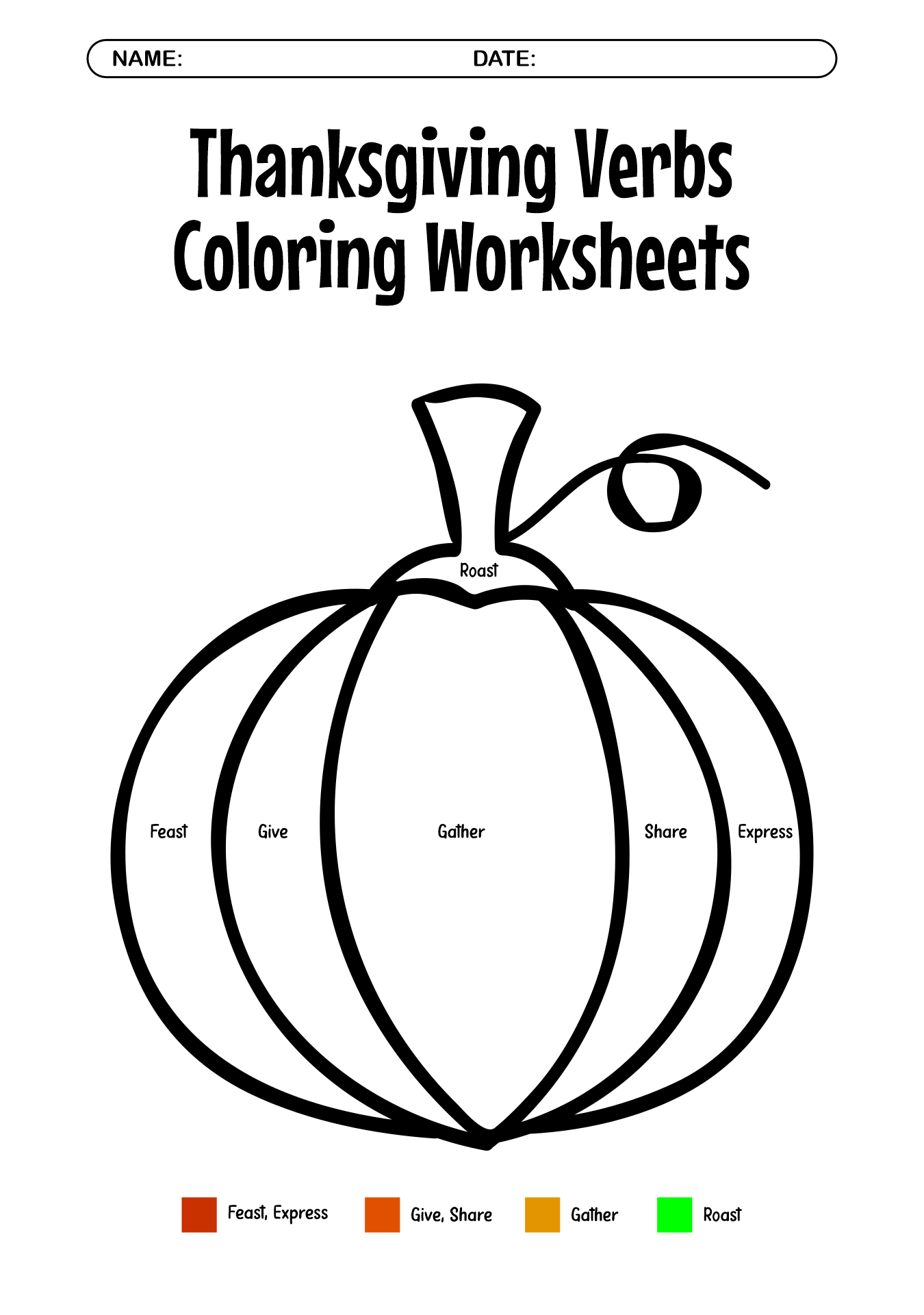 Thanksgiving Verbs Coloring Worksheets