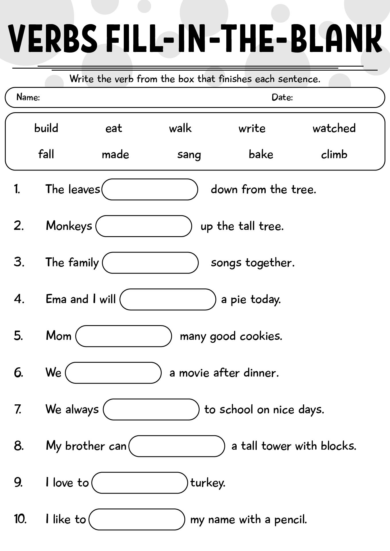 Thanksgiving Verbs Fill-in-the-Blank Worksheet