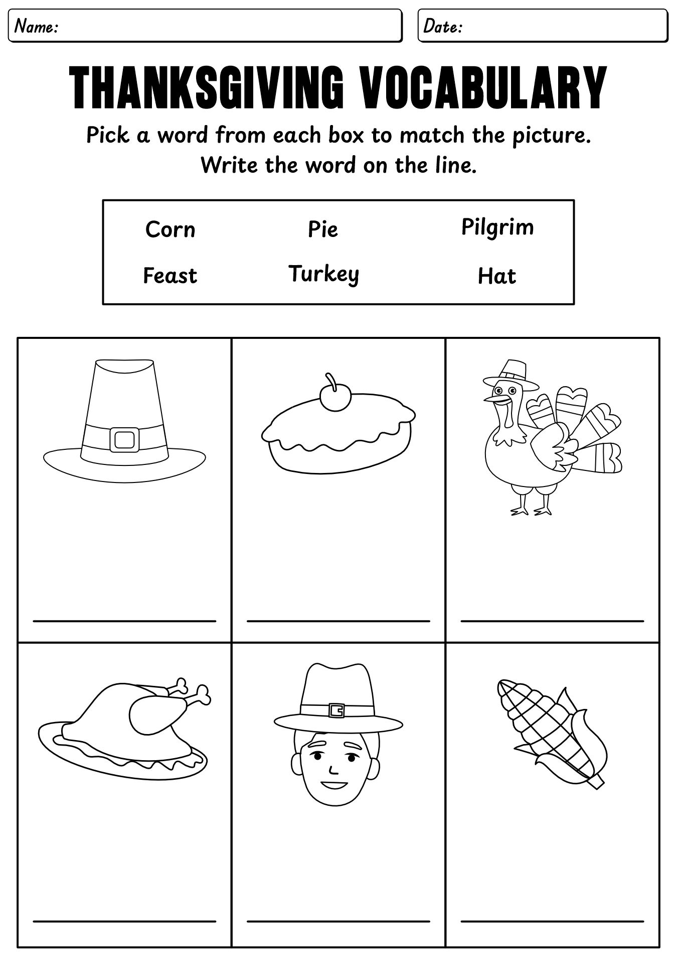 Thanksgiving Vocabulary Building Worksheets