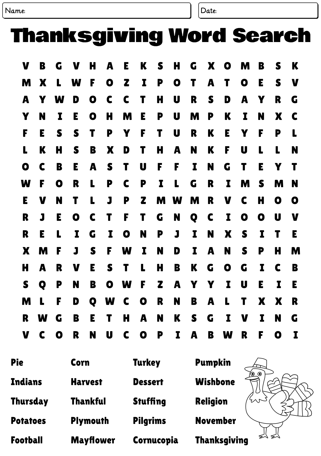 Thanksgiving Word Search Puzzle Worksheet