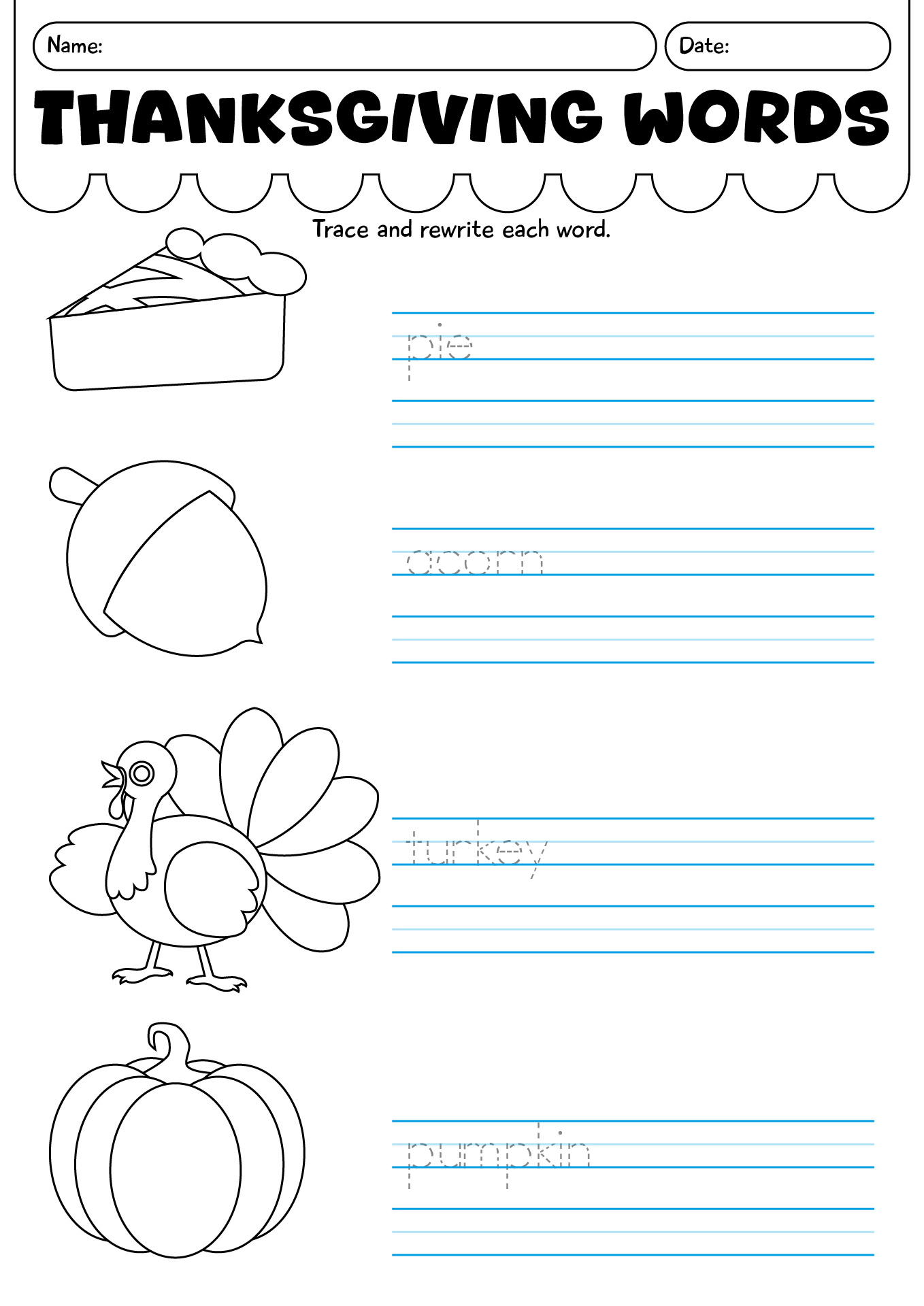 Thanksgiving Words Worksheet For Kids