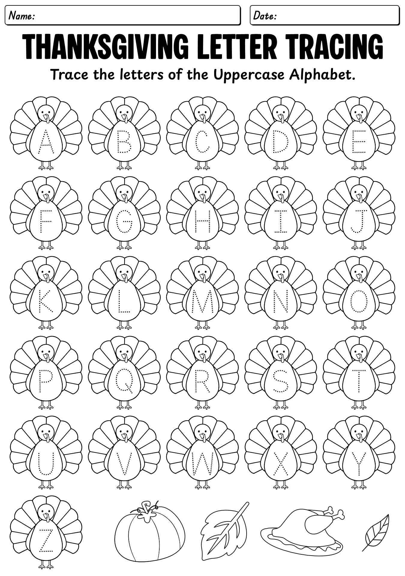 Tracing Letters Thanksgiving Worksheet