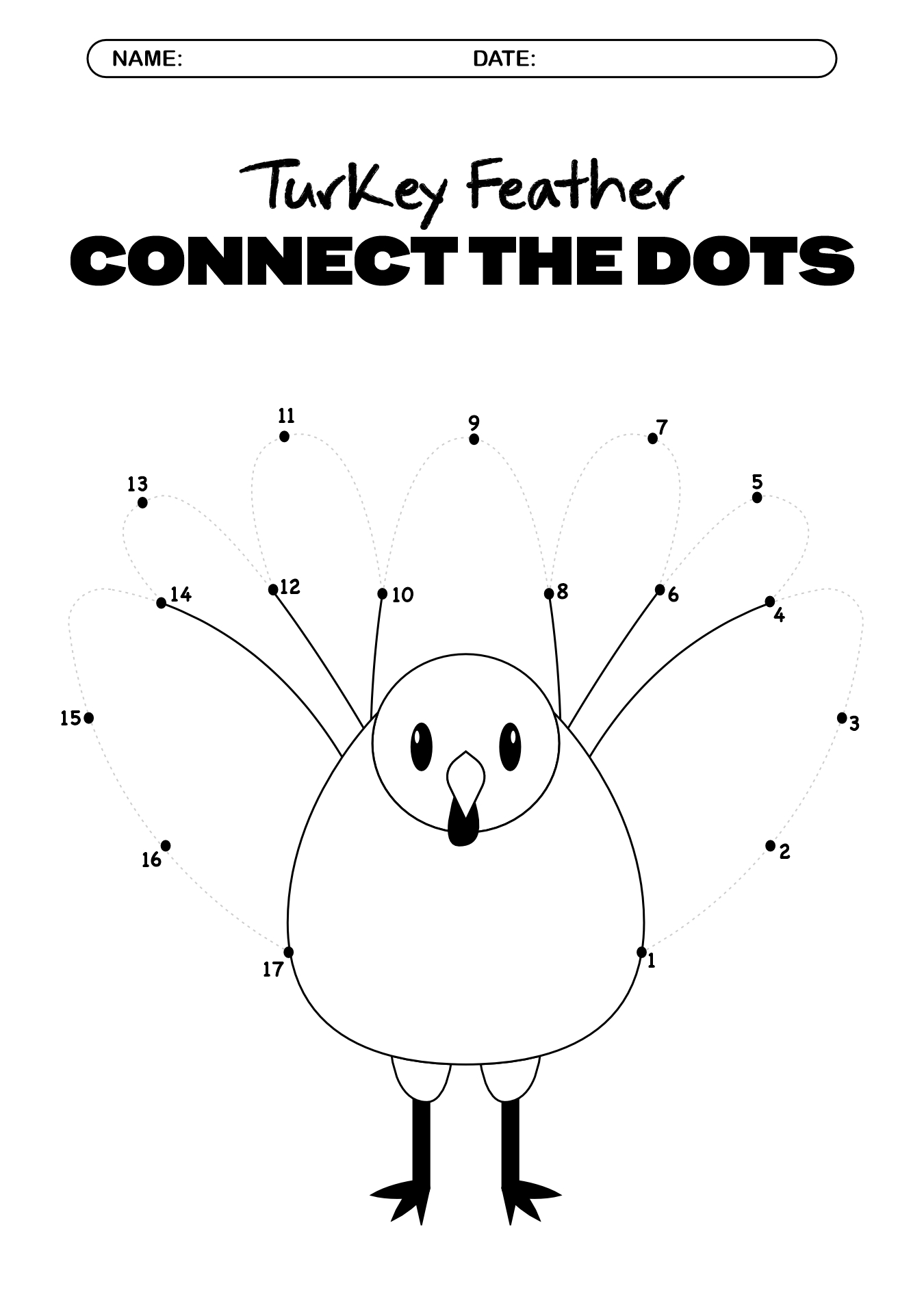 Turkey Feather Connect the Dots Worksheet