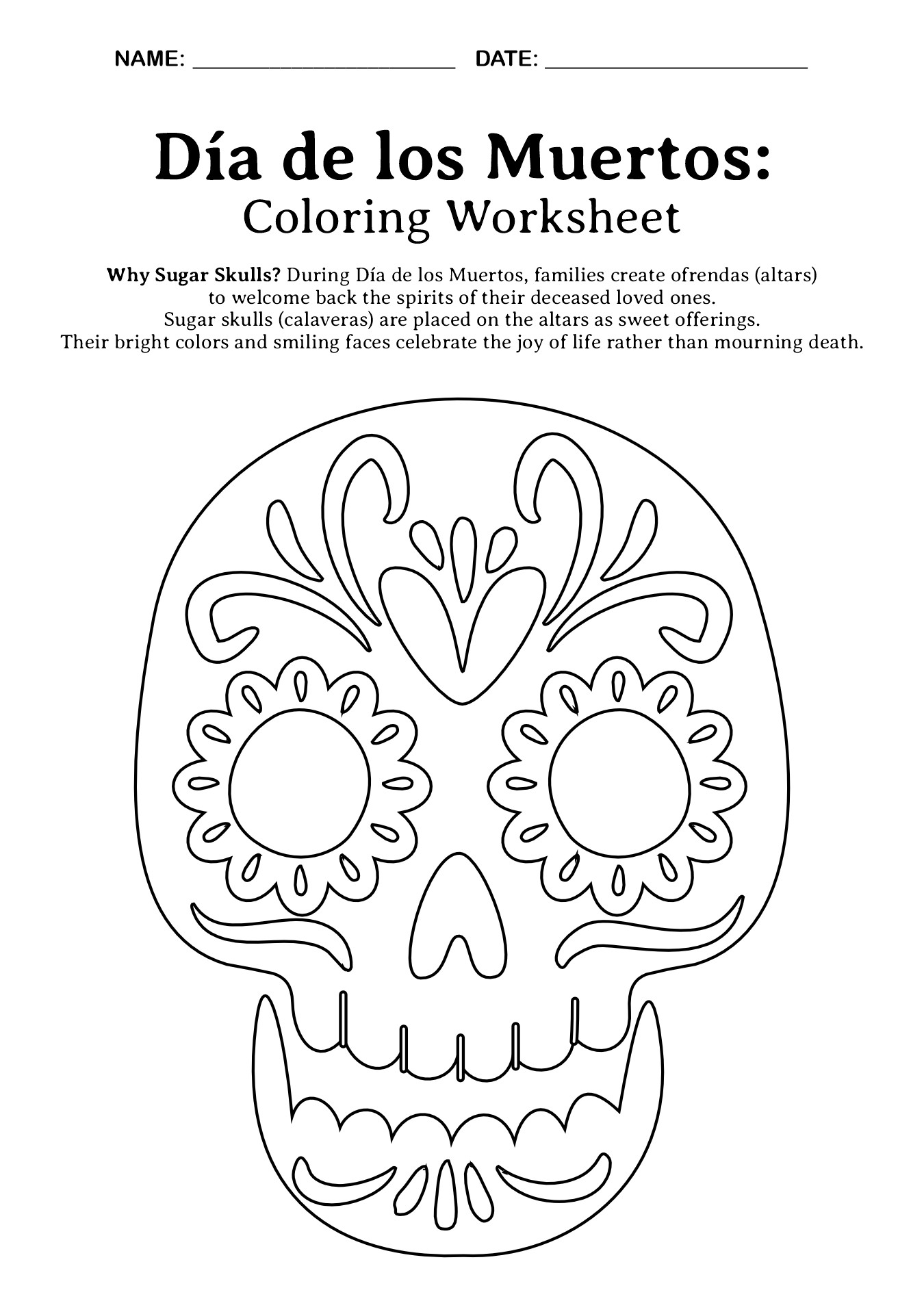 Día de los Muertos Activity Sheets for Students