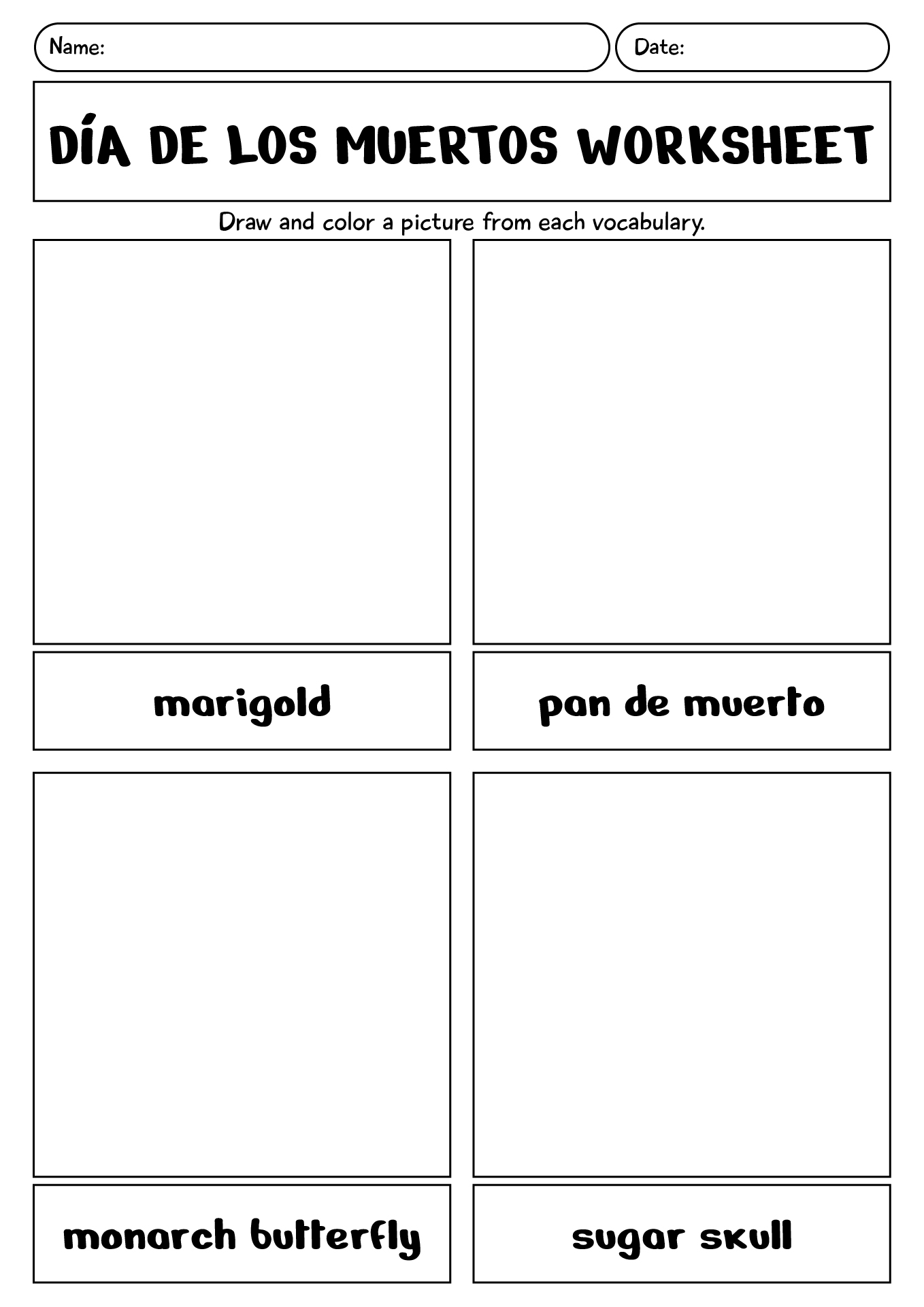 Día De Los Muertos Worksheet For Kids